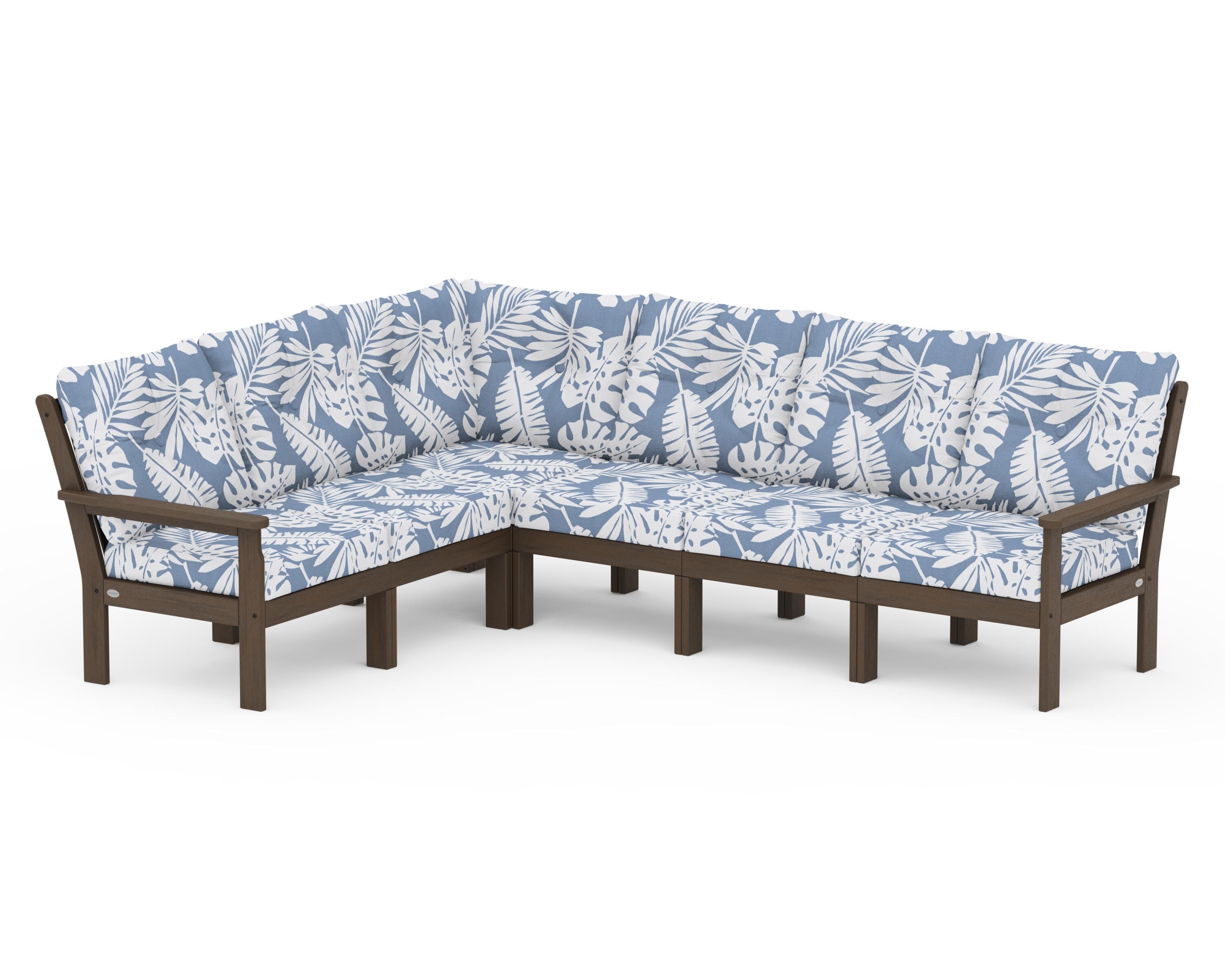 POLYWOOD Vineyard 6-Piece Sectional in Kona / Leaf Sky Blue
