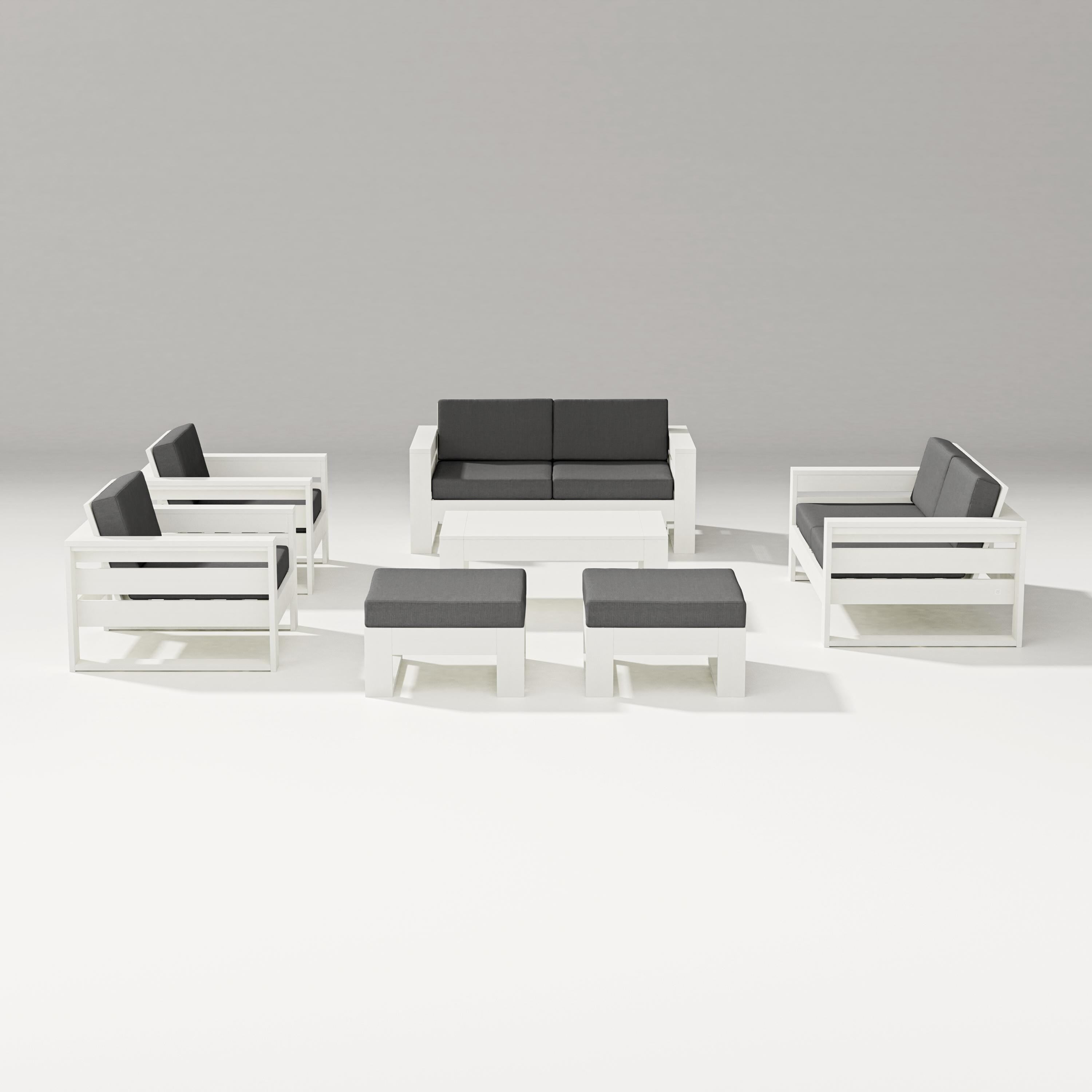 PW Designer Series Latitude 7-Piece Lounge Loveseat Set in Vintage White / Spectrum Carbon
