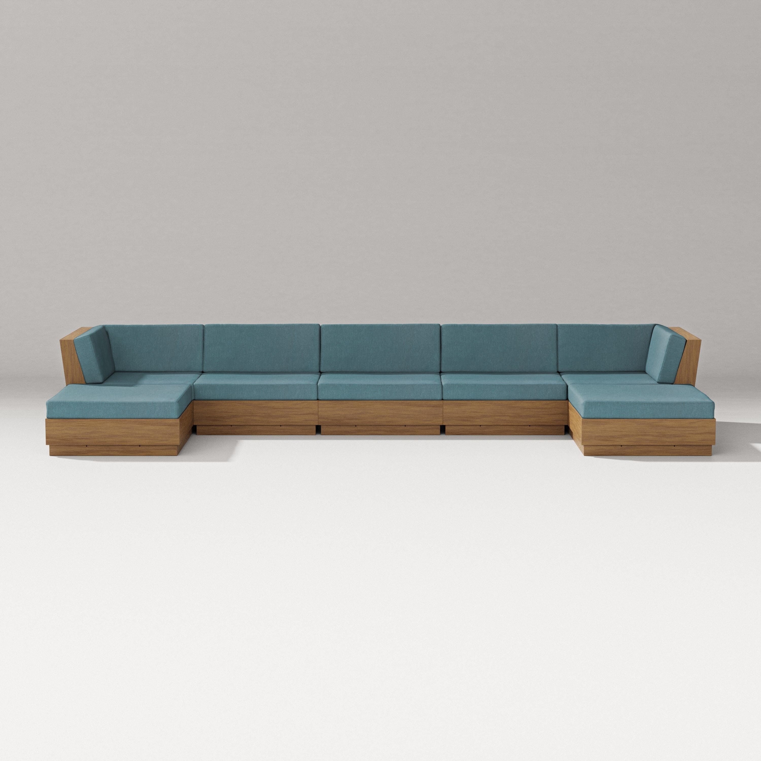 PW Designer Series Elevate 7-Piece Double Chaise Sectional in Natural / Ocean Teal