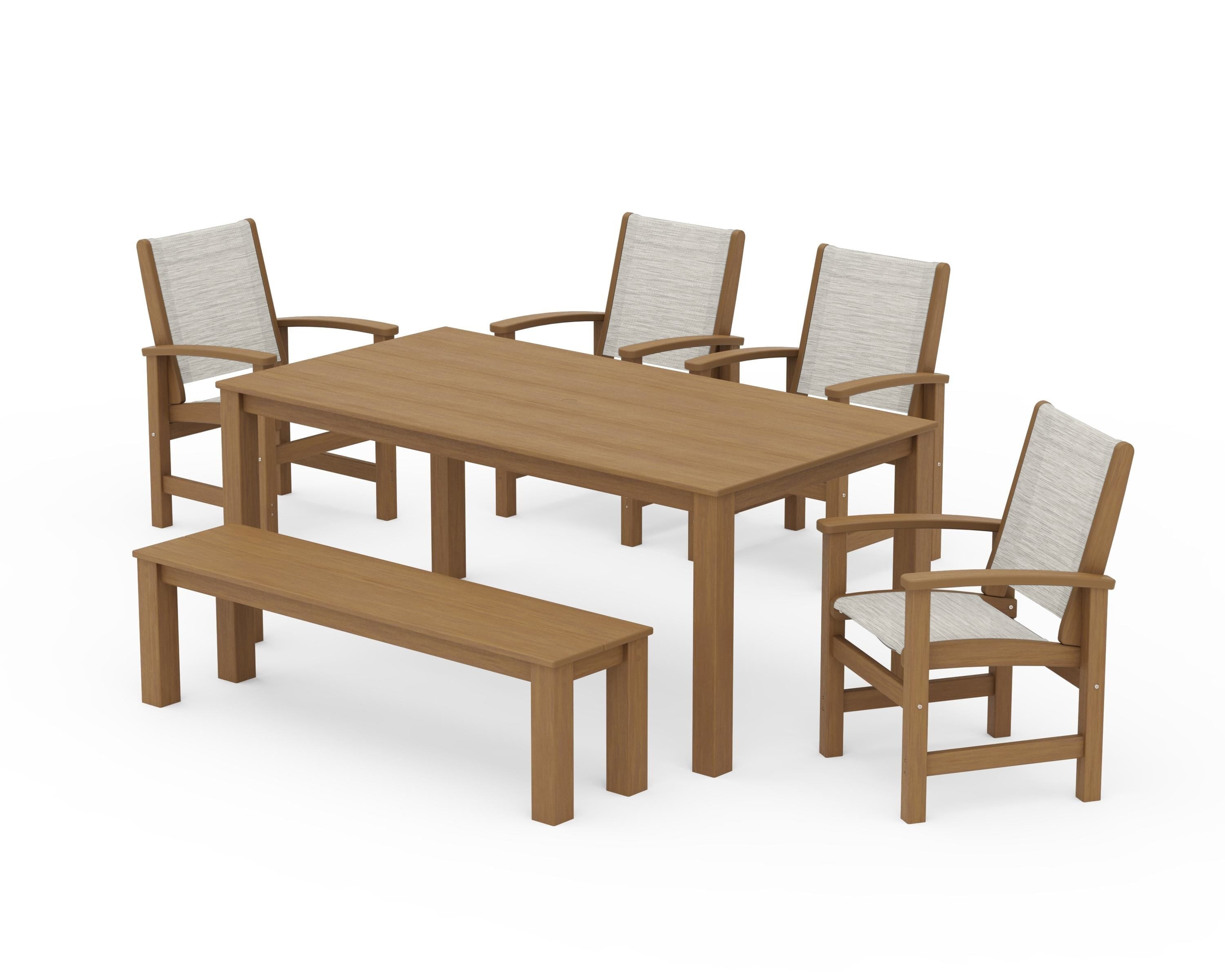POLYWOOD Coastal 6-Piece Parsons Dining Set with Bench in Natural / Birch Sling