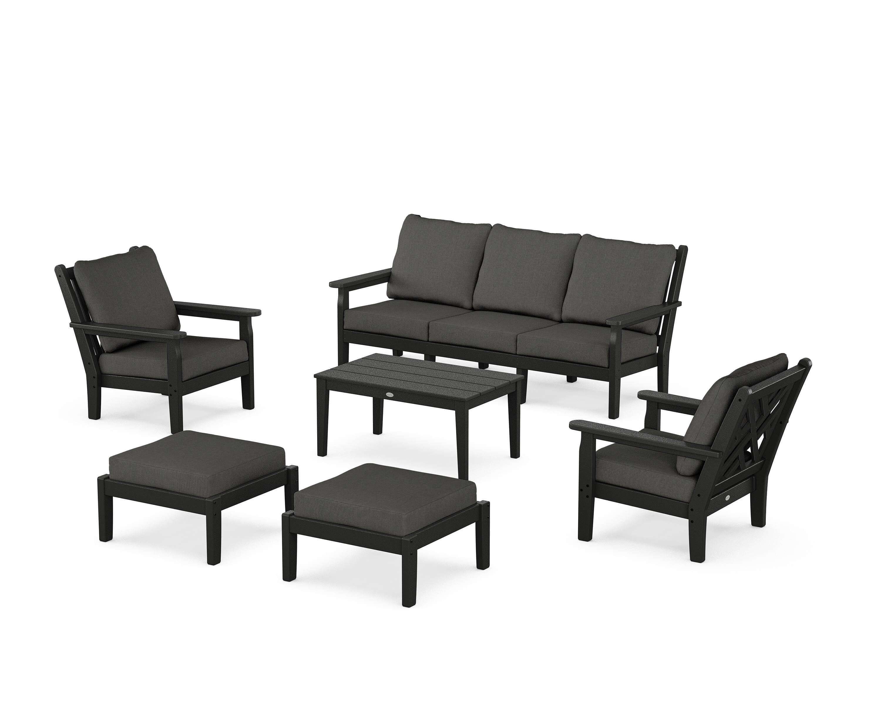 POLYWOOD Chippendale 6-Piece Lounge Sofa Set in Black / Spectrum Carbon