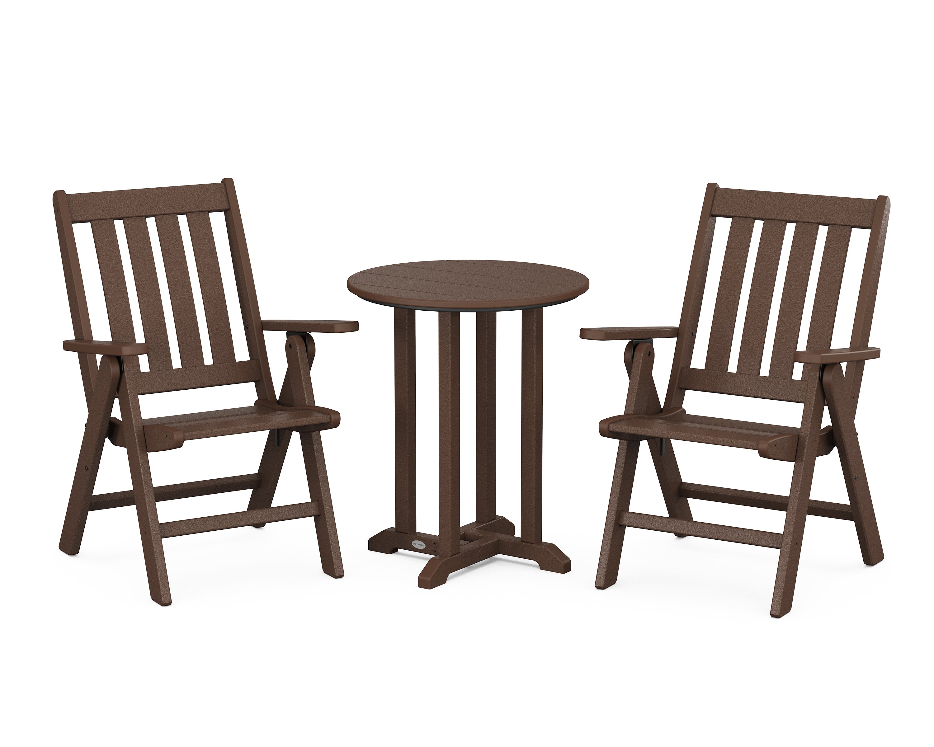 POLYWOOD Vineyard Folding Chair 3-Piece Round Bistro Dining Set in Mahogany
