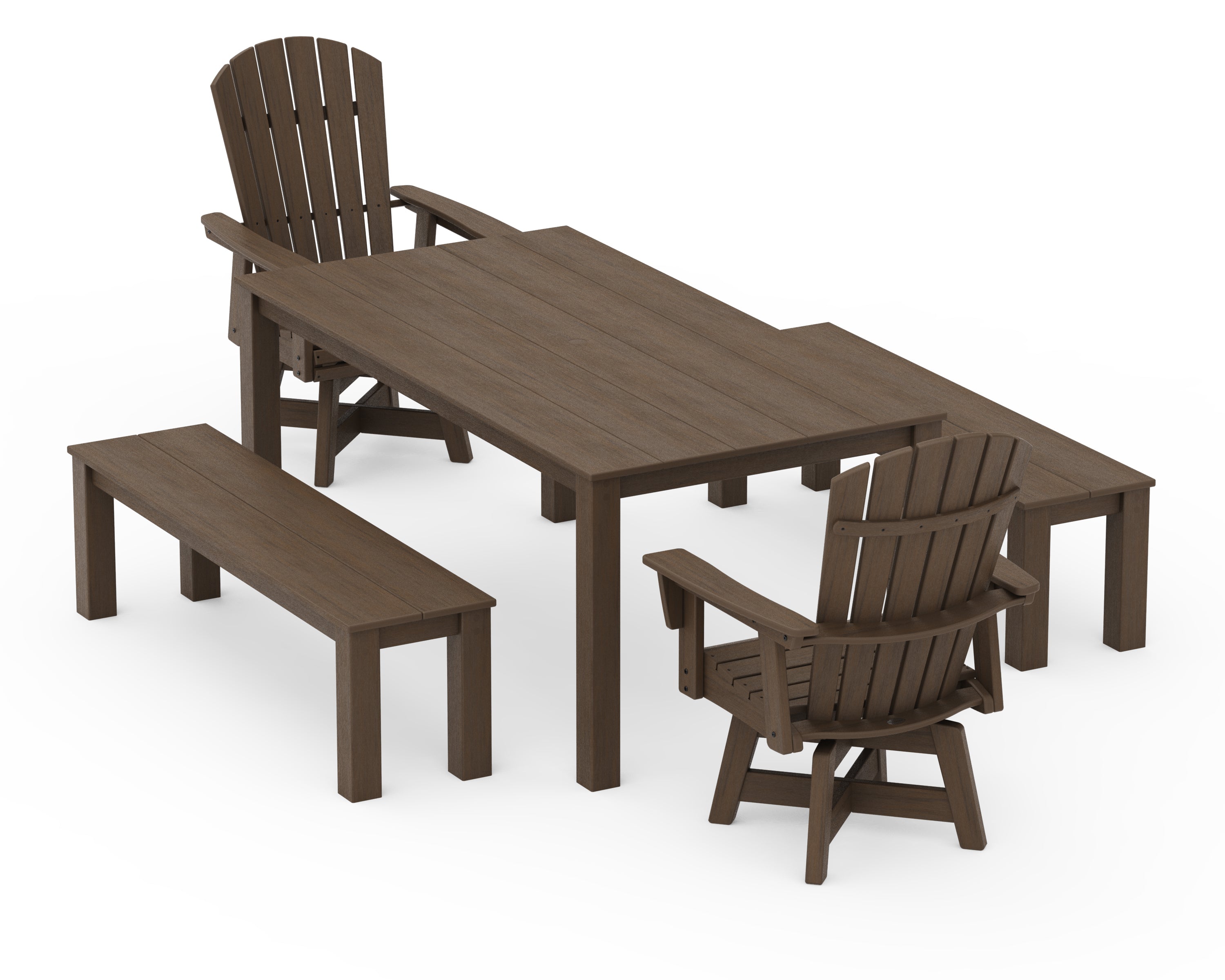 POLYWOOD Nautical Curveback Adirondack Swivel 5-Piece Parsons Dining Set with Benches in Kona
