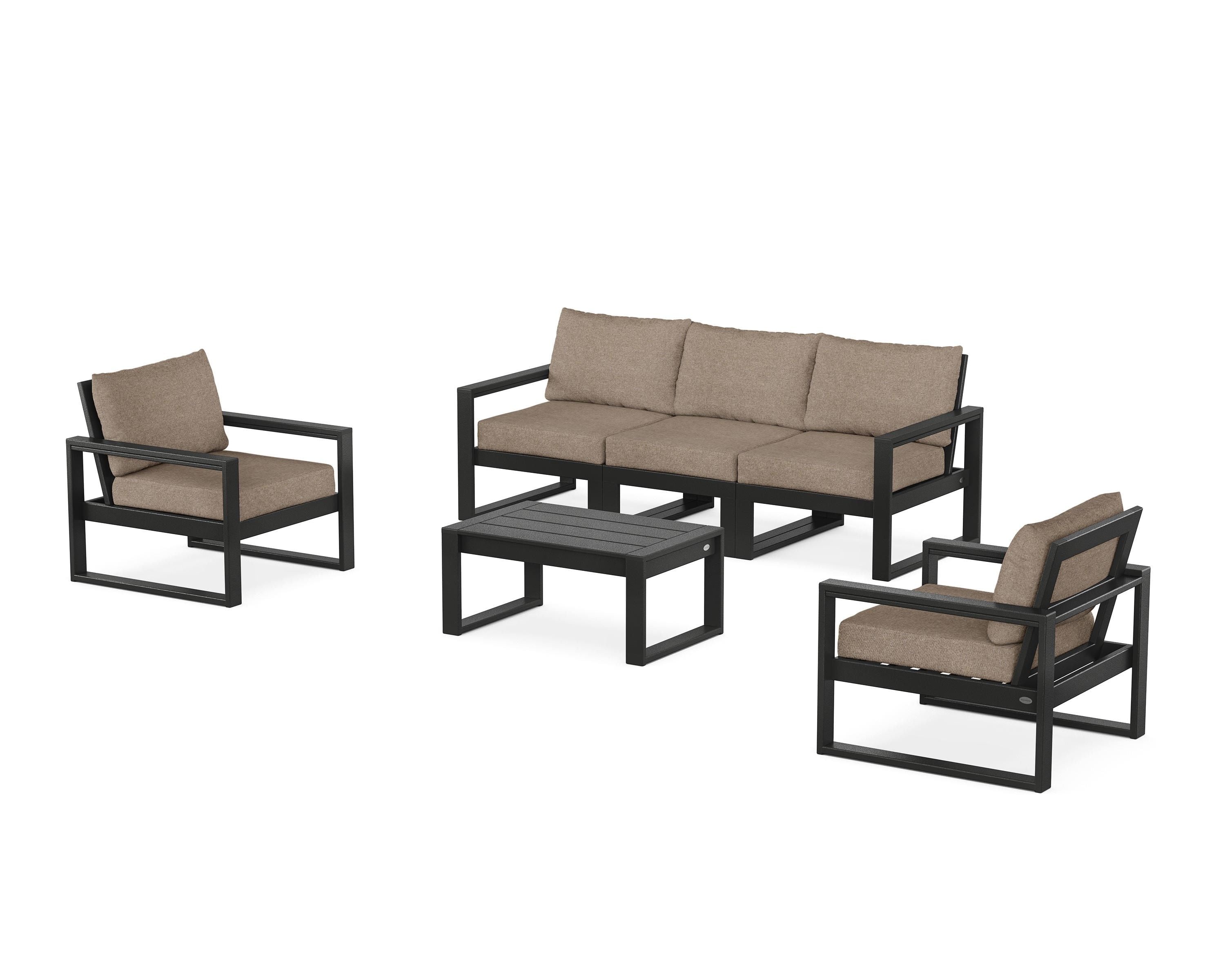 POLYWOOD EDGE Sectional 4-Piece Deep Seating Set with Sofa in Black / Spiced Burlap
