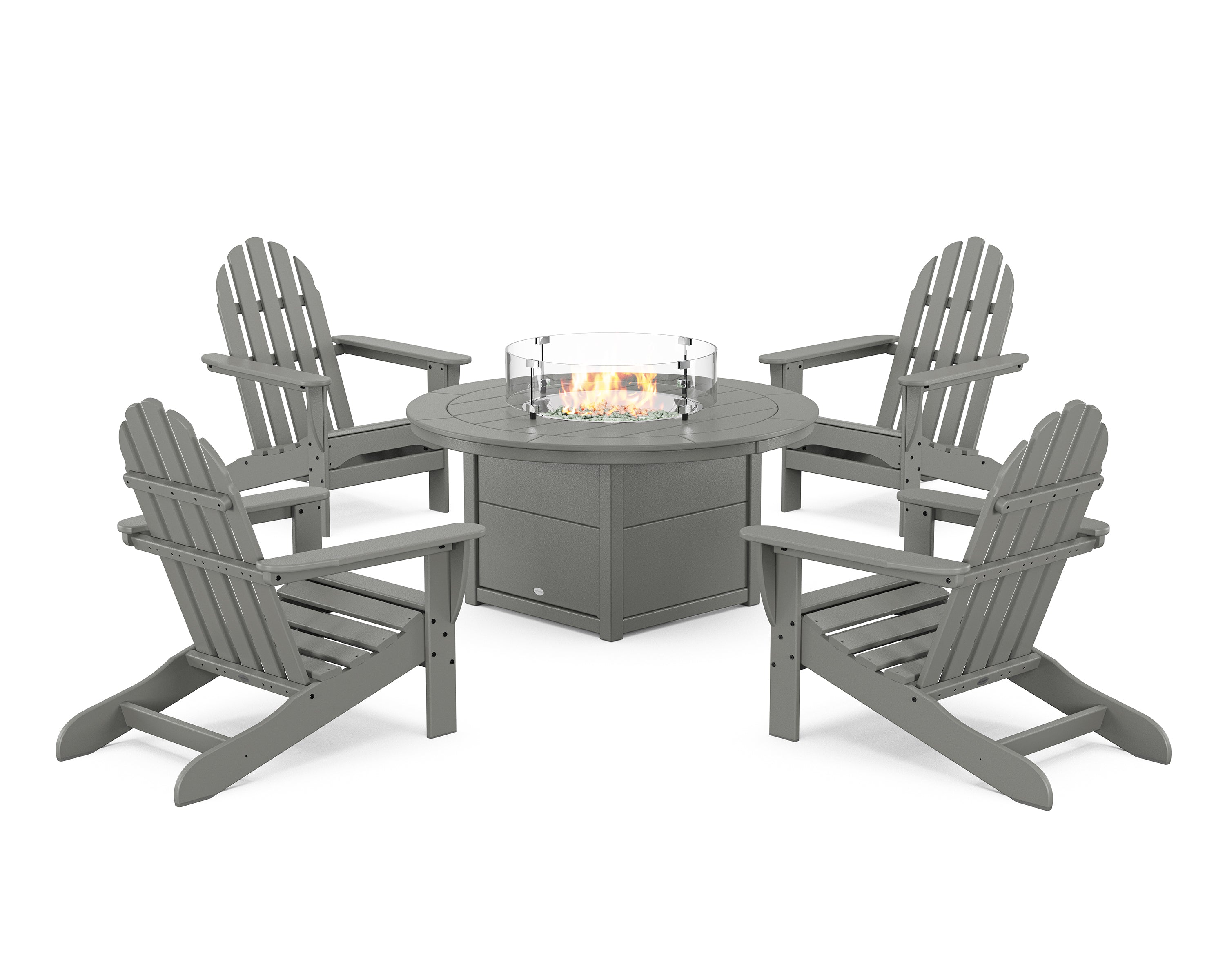 POLYWOOD® Classic Adirondack 5-Piece Conversation Set with Fire Pit Table in Slate Grey