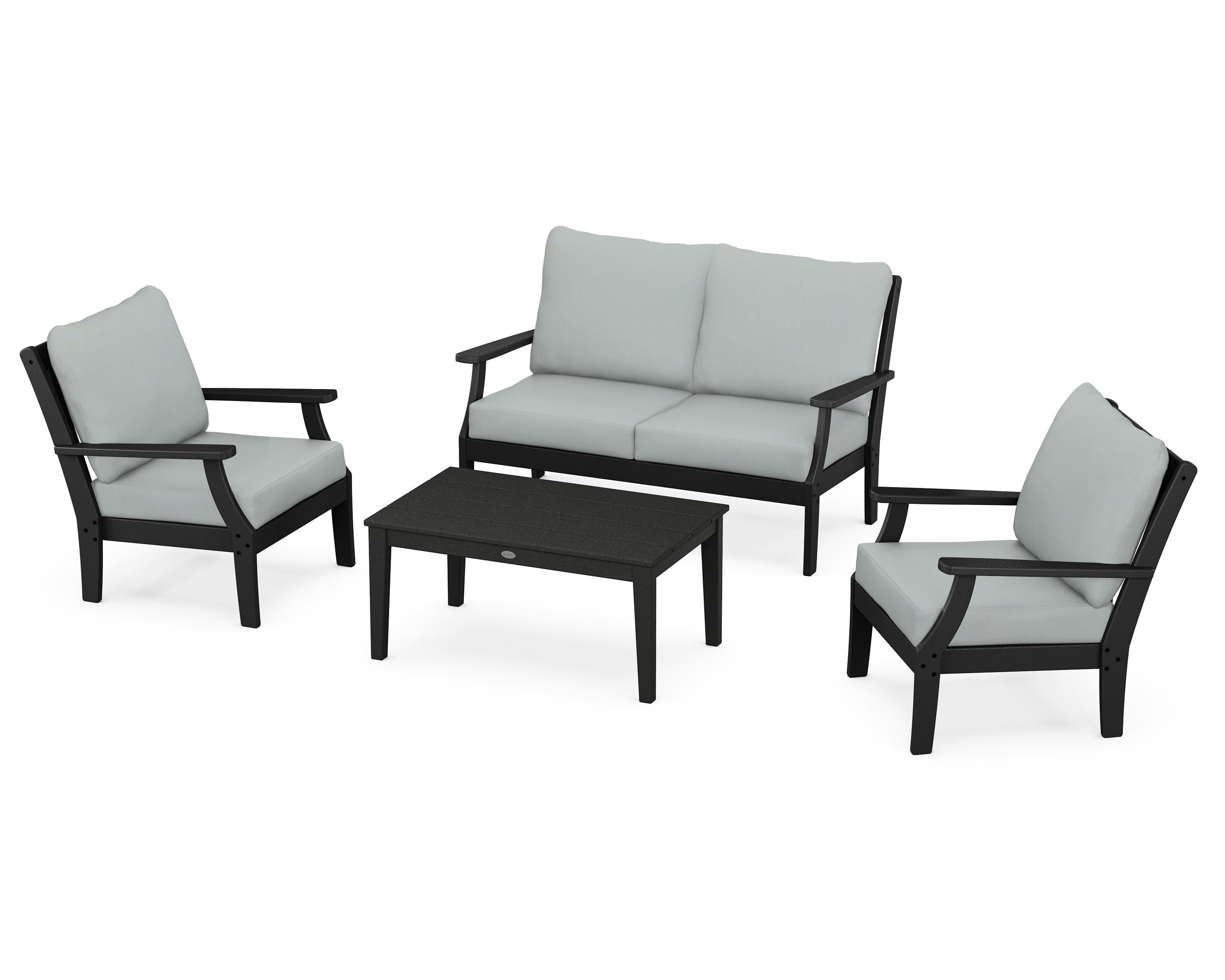 POLYWOOD Braxton 4-Piece Deep Seating Chair Set in Black / Spa