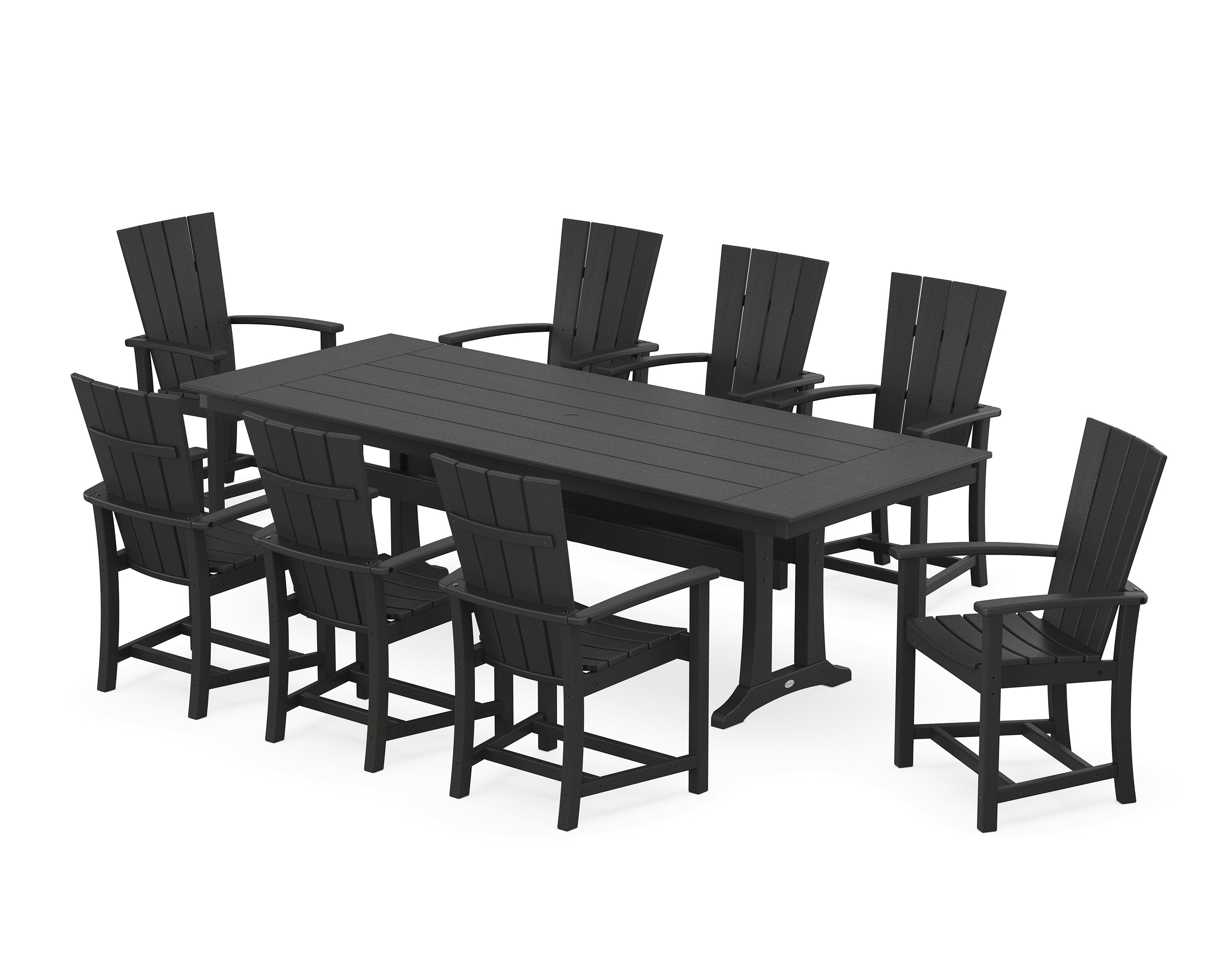 POLYWOOD® Quattro Adirondack 9-Piece Farmhouse Dining Set with Trestle Legs in Black