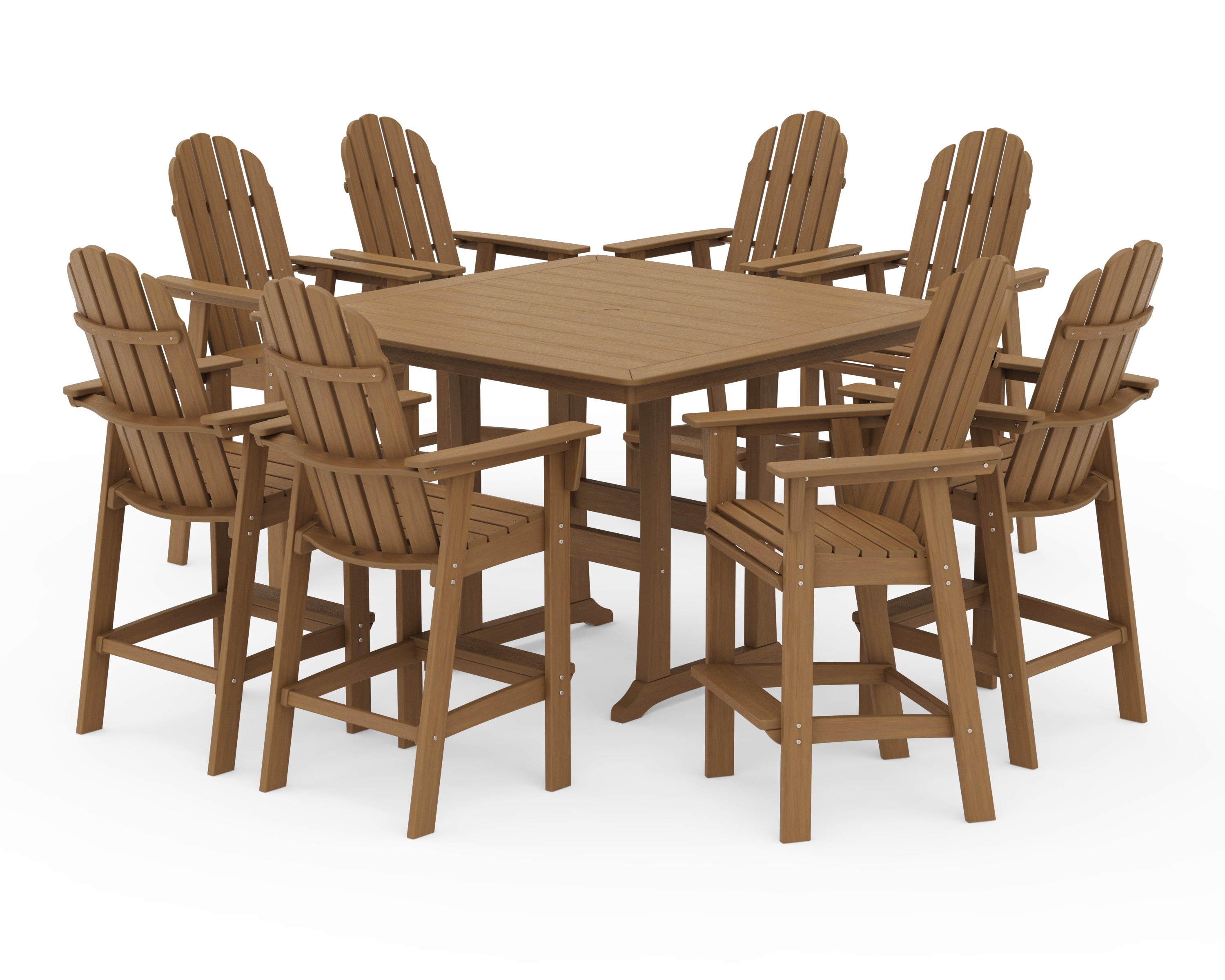 POLYWOOD Vineyard Curveback Adirondack 9-Piece Trestle Bar Set in Natural