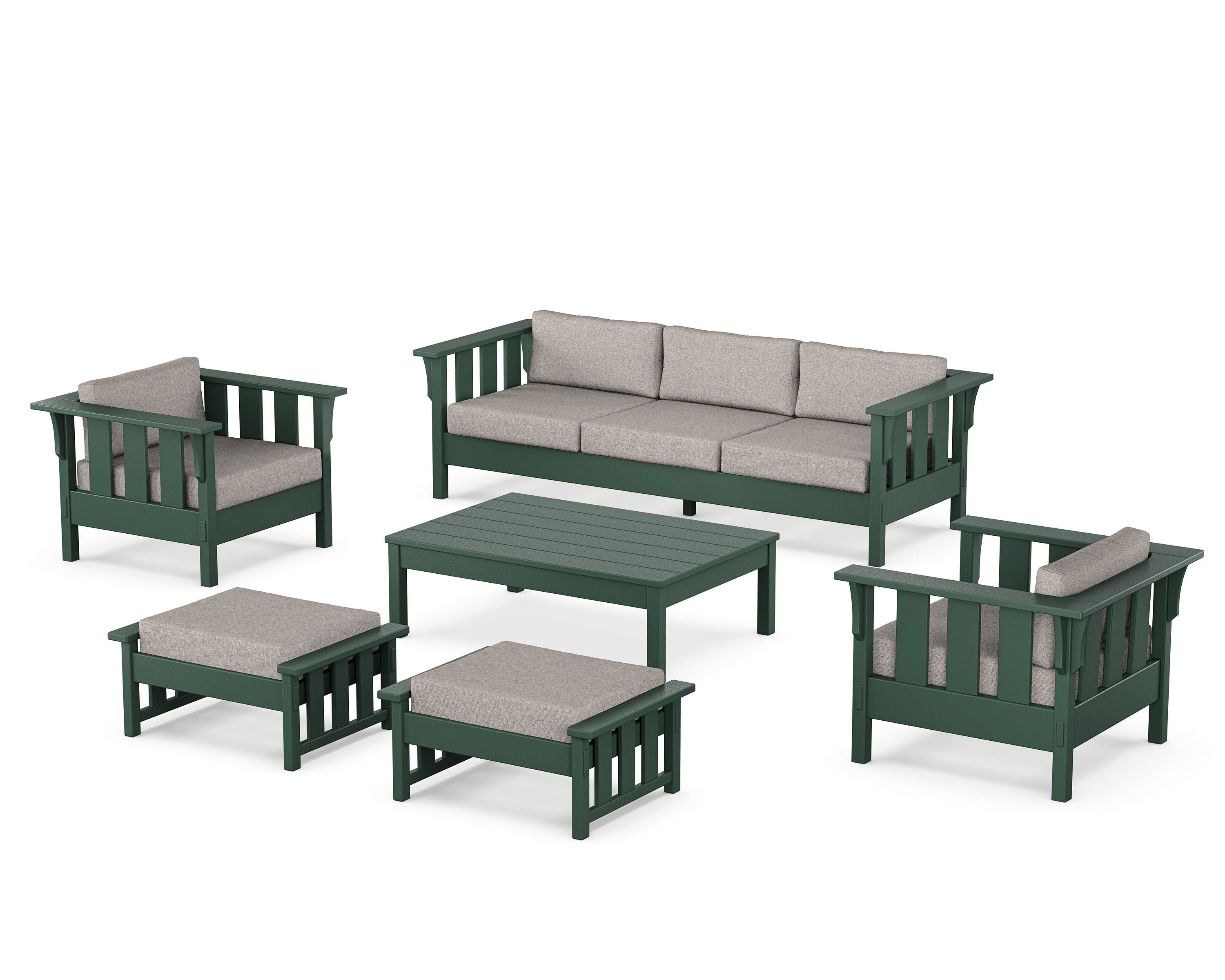 Martha Stewart by POLYWOOD Acadia 6-Piece Lounge Sofa Set in Green / Weathered Tweed