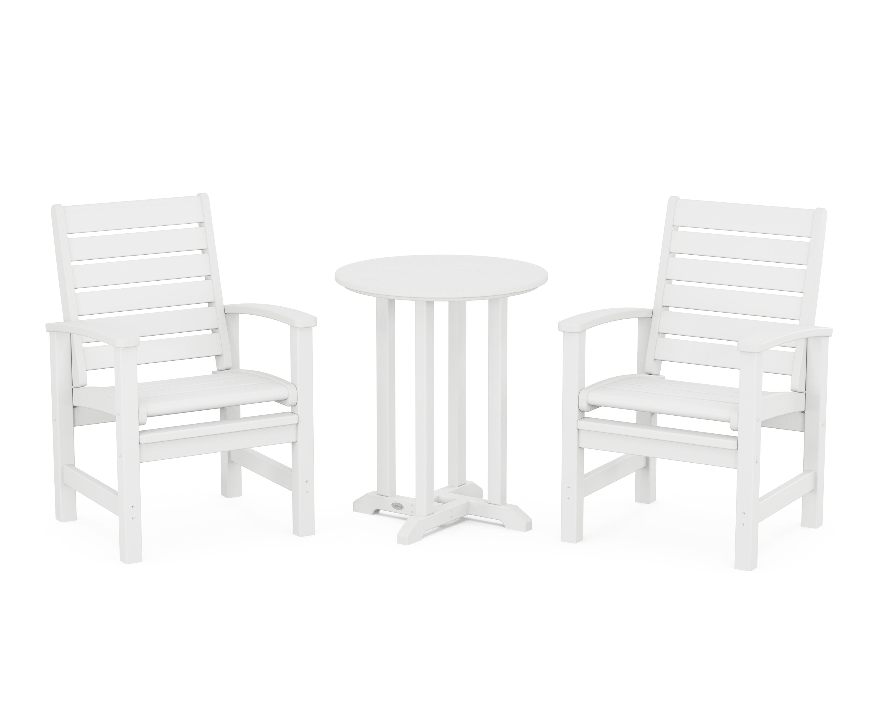 POLYWOOD Signature 3-Piece Round Farmhouse Bistro Dining Set in White