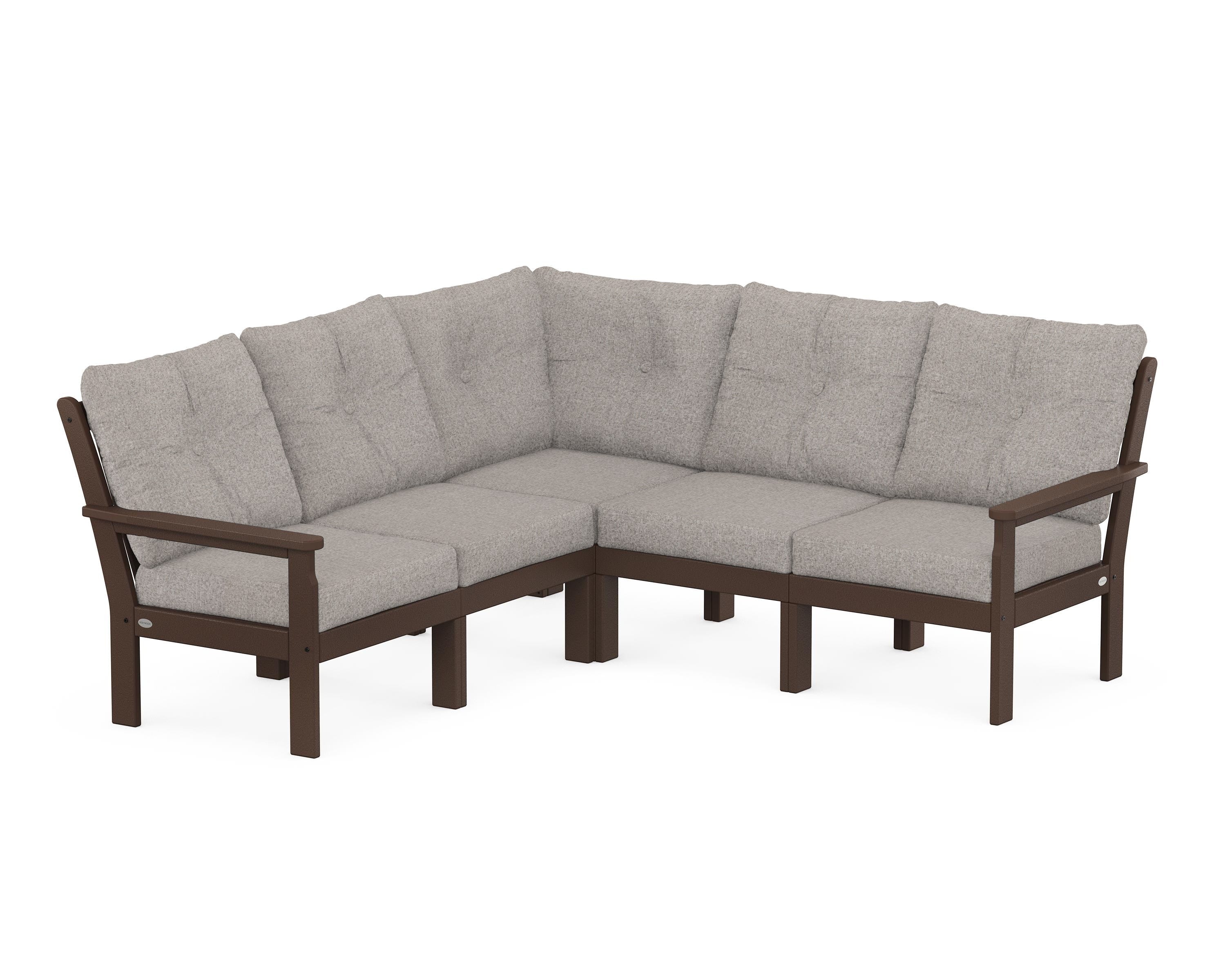 POLYWOOD Vineyard 5-Piece Sectional in Mahogany / Weathered Tweed