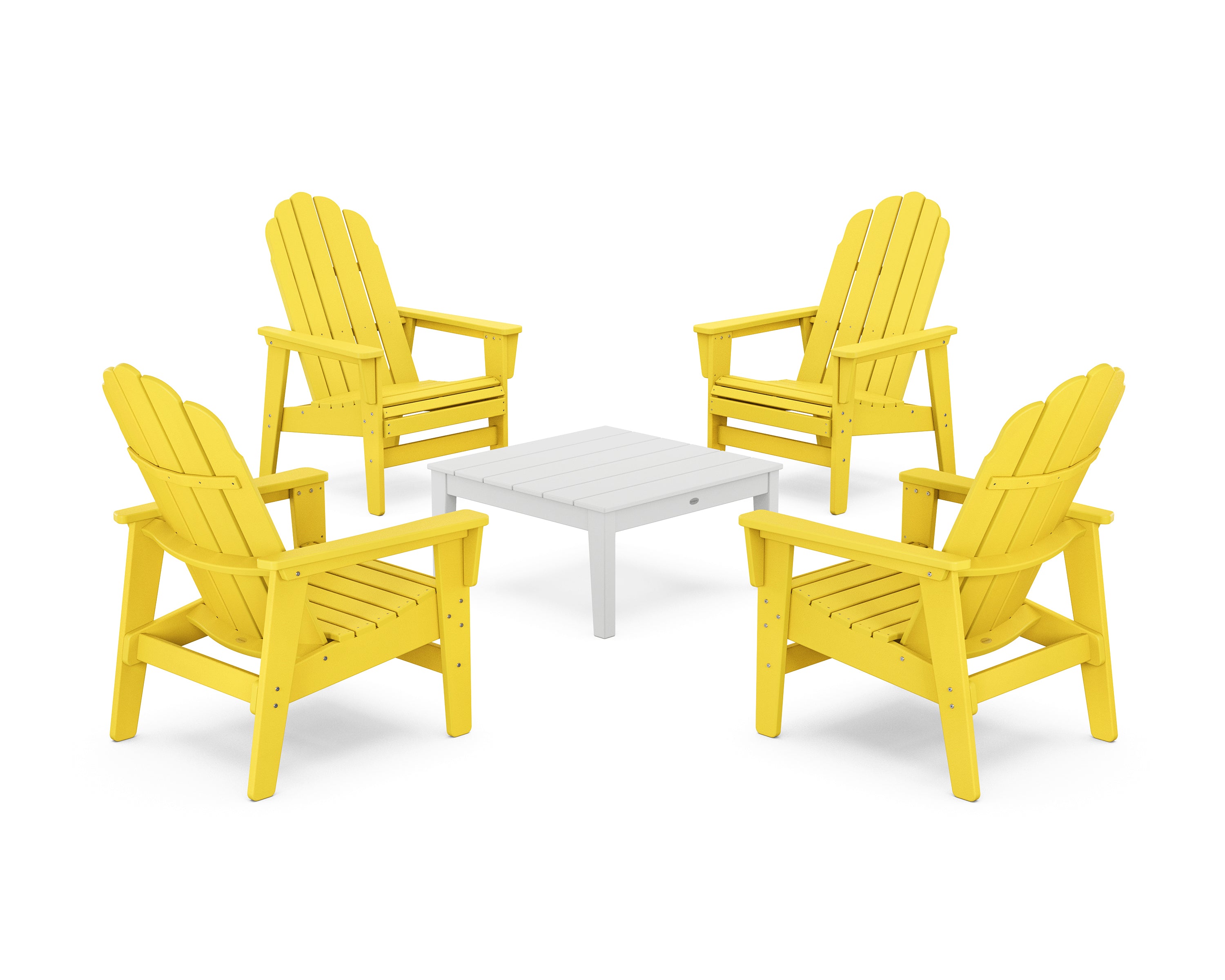 POLYWOOD® 5-Piece Vineyard Grand Upright Adirondack Chair Conversation Group in Lemon / White