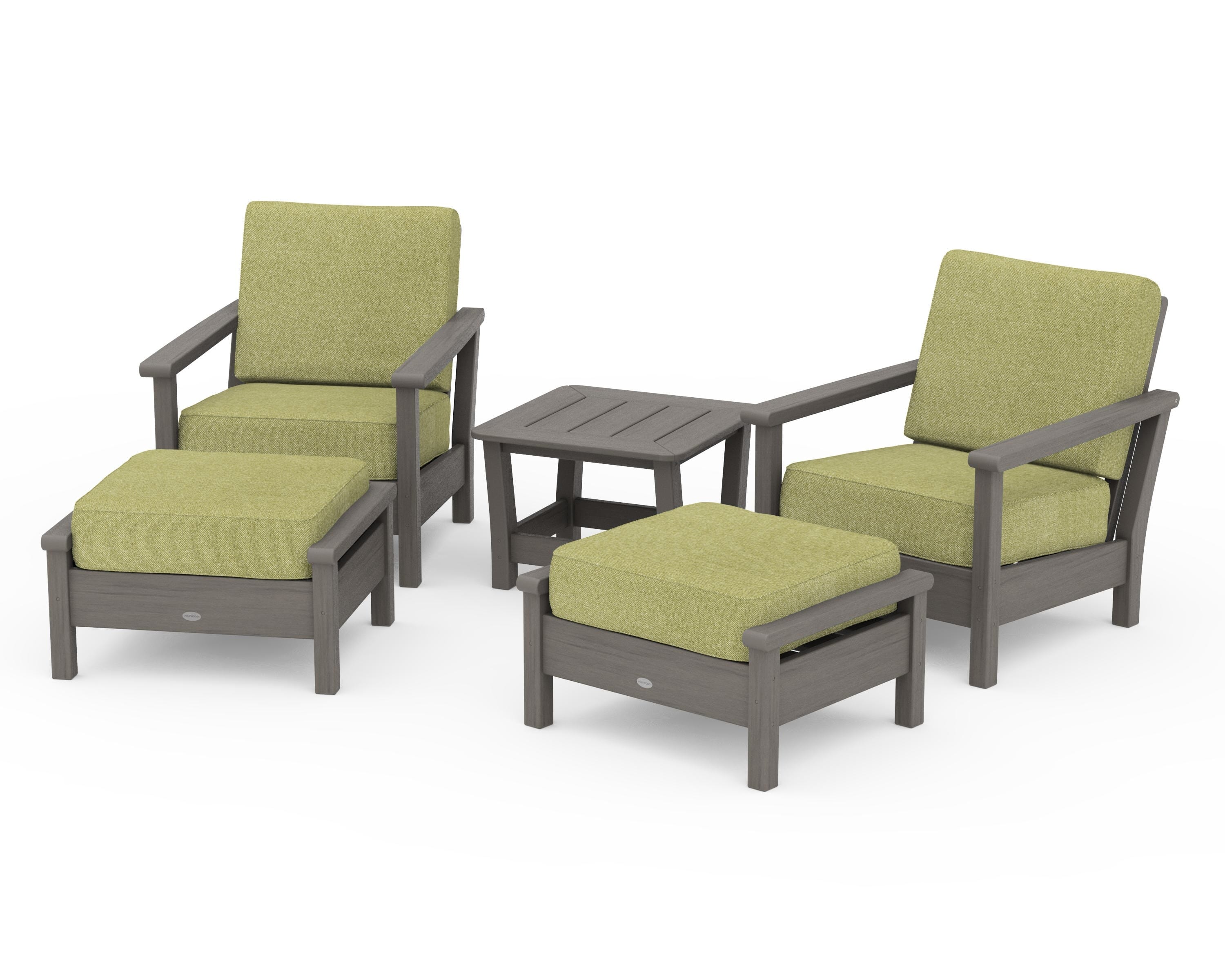 POLYWOOD Harbour 5-Piece Deep Seating Chair Set in Driftwood / Chartreuse Boucle