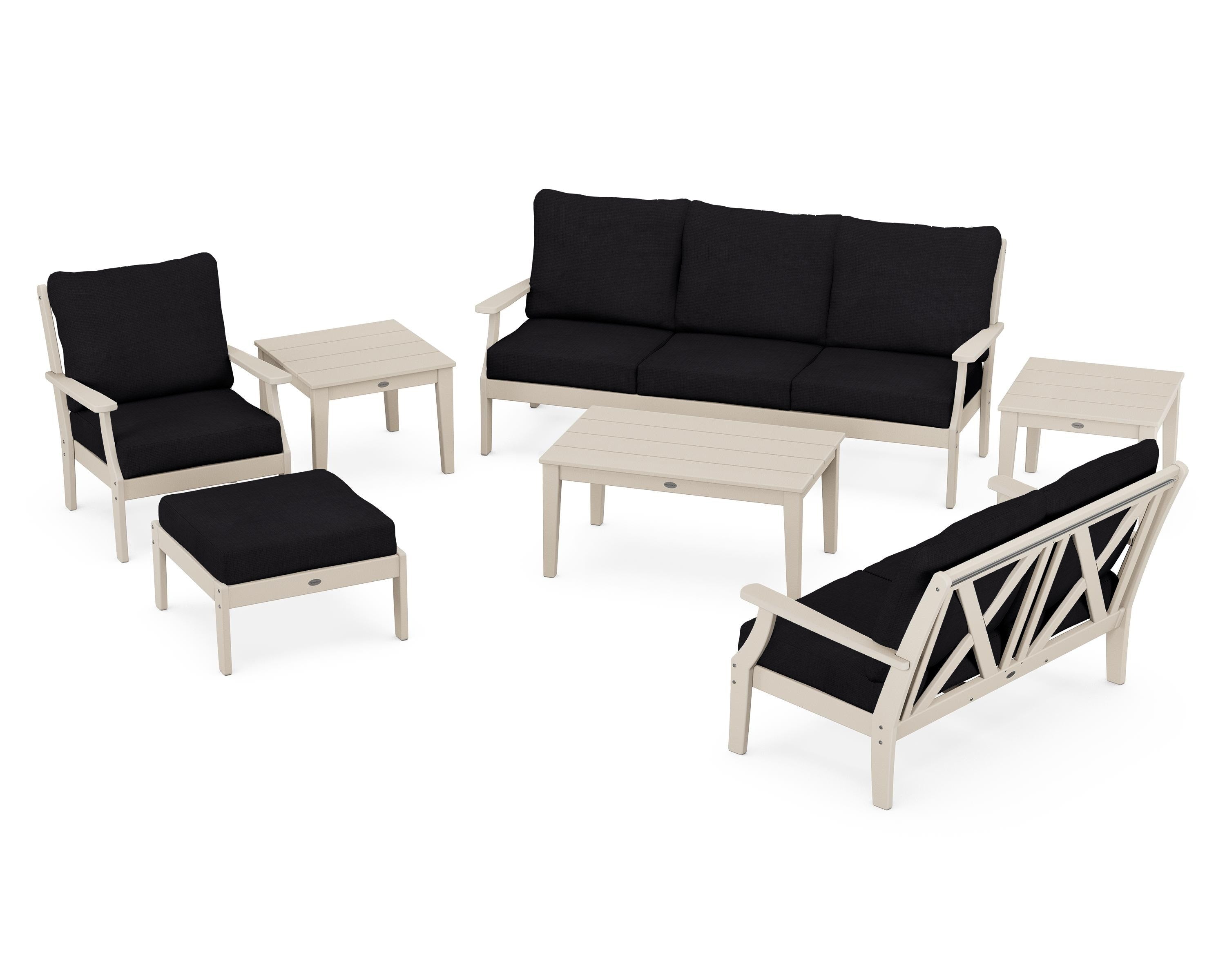 POLYWOOD Braxton 7-Piece Deep Seating Set in Sand / Midnight Linen
