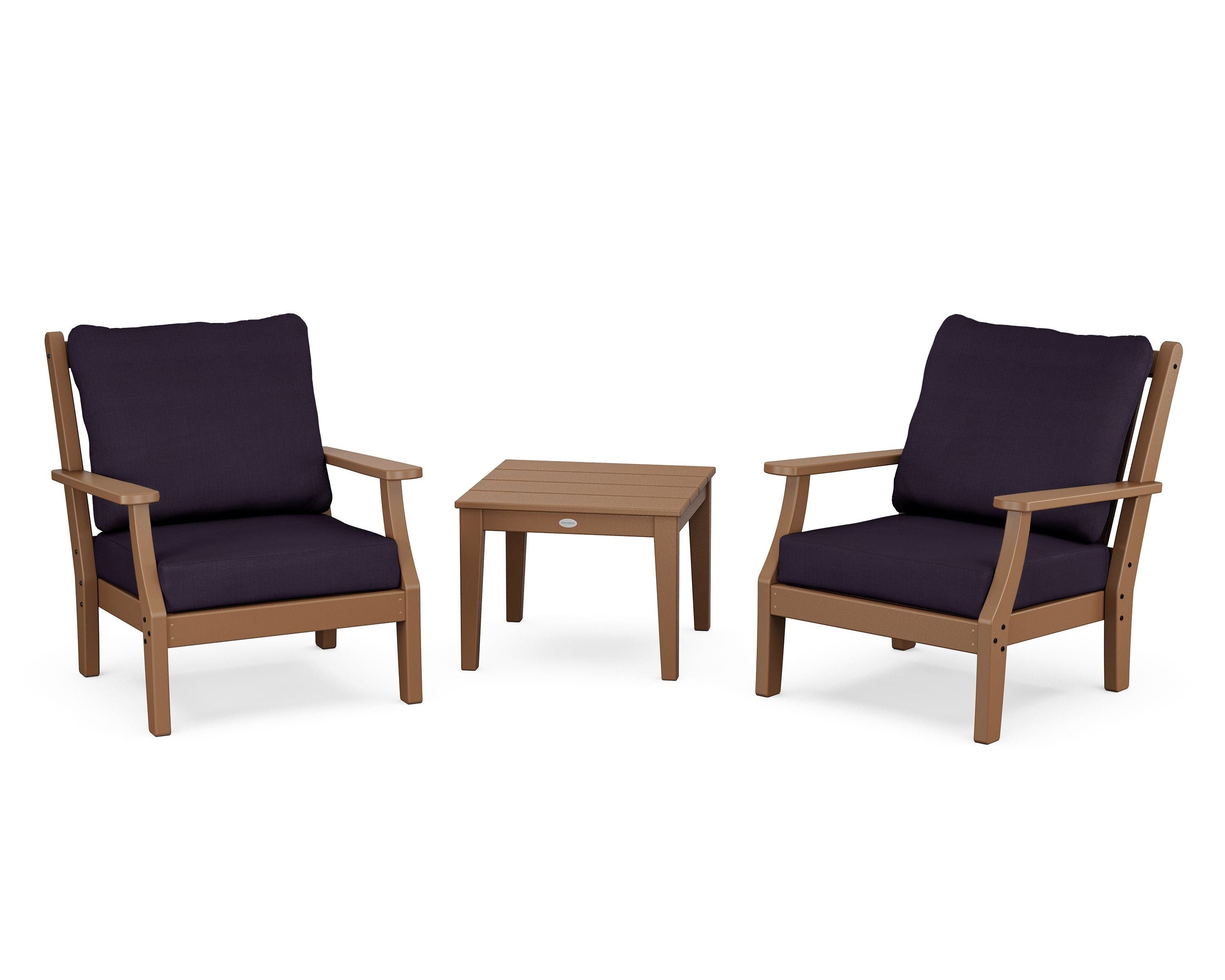 Country Living Wovendale 3-Piece Deep Seating Set in Teak / Navy Linen