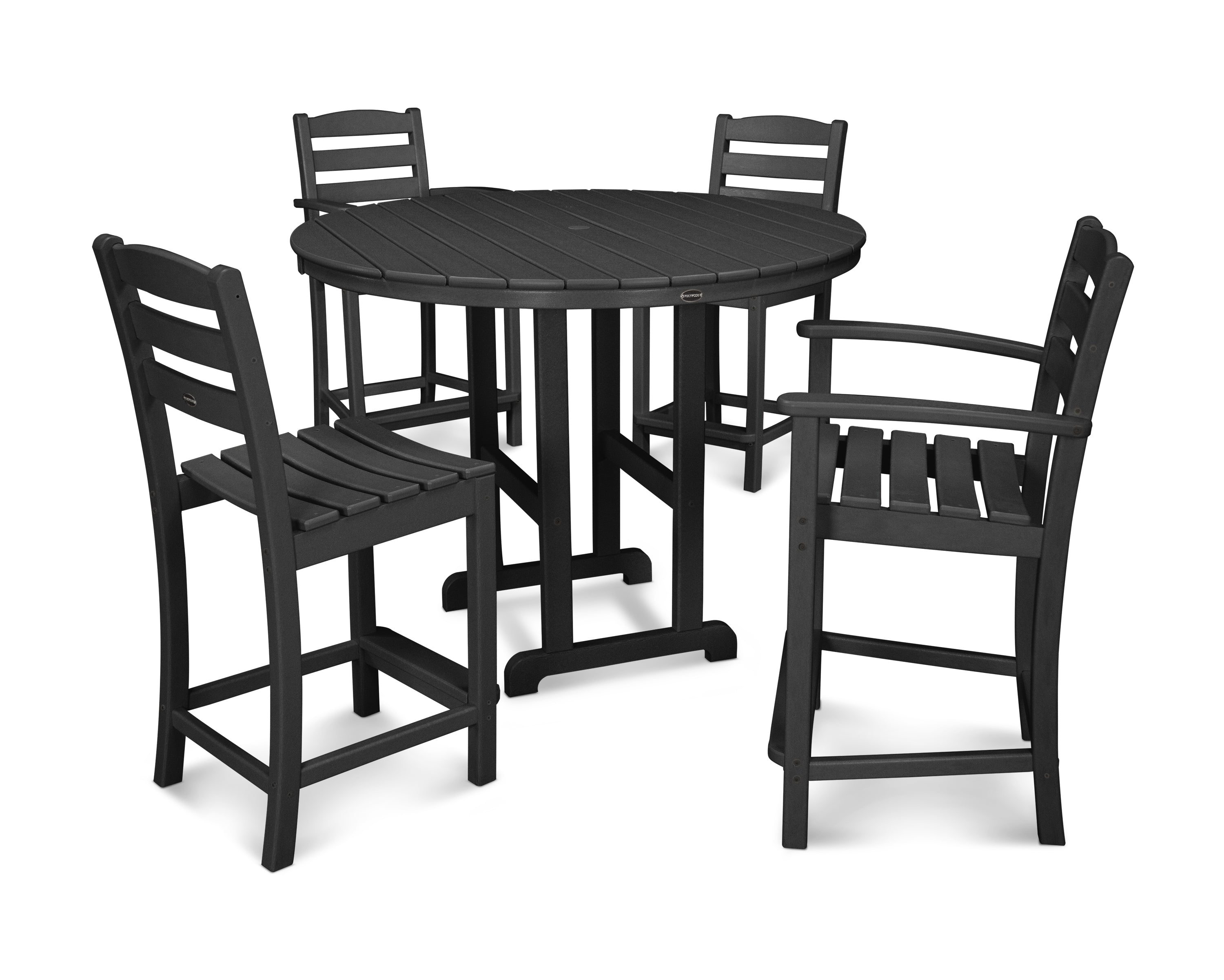 POLYWOOD® La Casa Café 5-Piece Round Farmhouse Counter Dining Set in Black