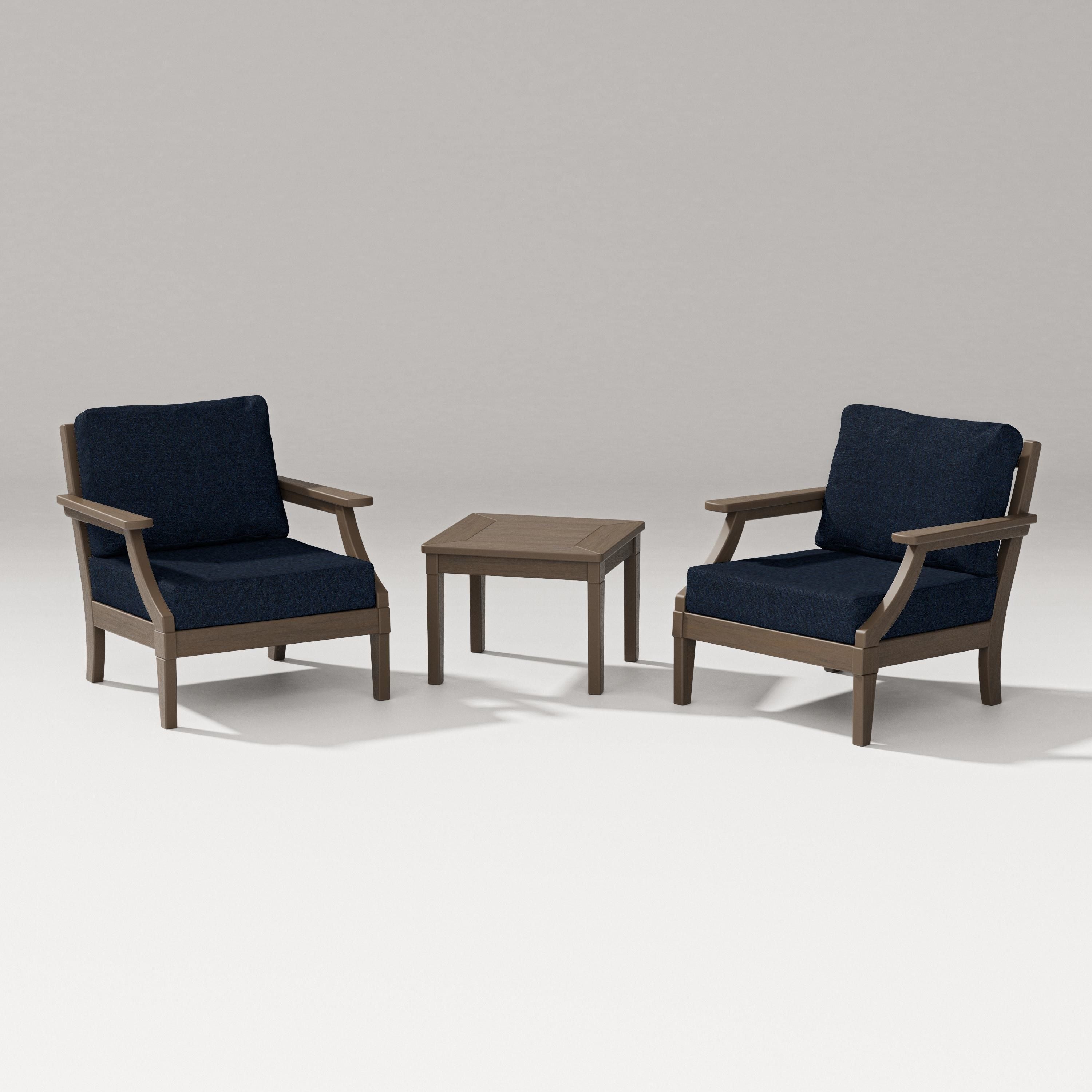 PW Designer Series Estate 3-Piece Lounge Chair Set in Kona / Marine Indigo
