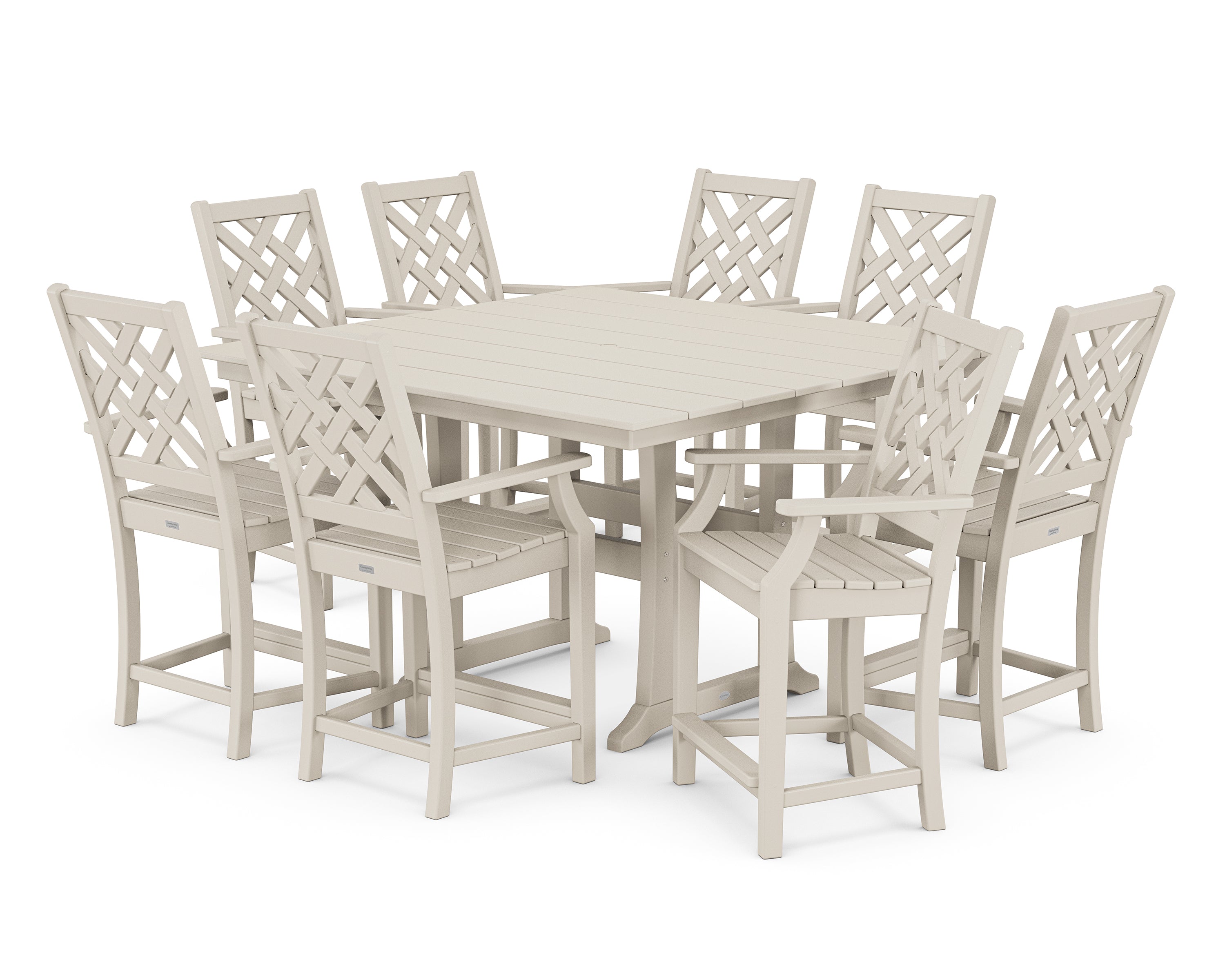 Country Living Wovendale 9-Piece Square Farmhouse Counter Set with Trestle Legs in Sand