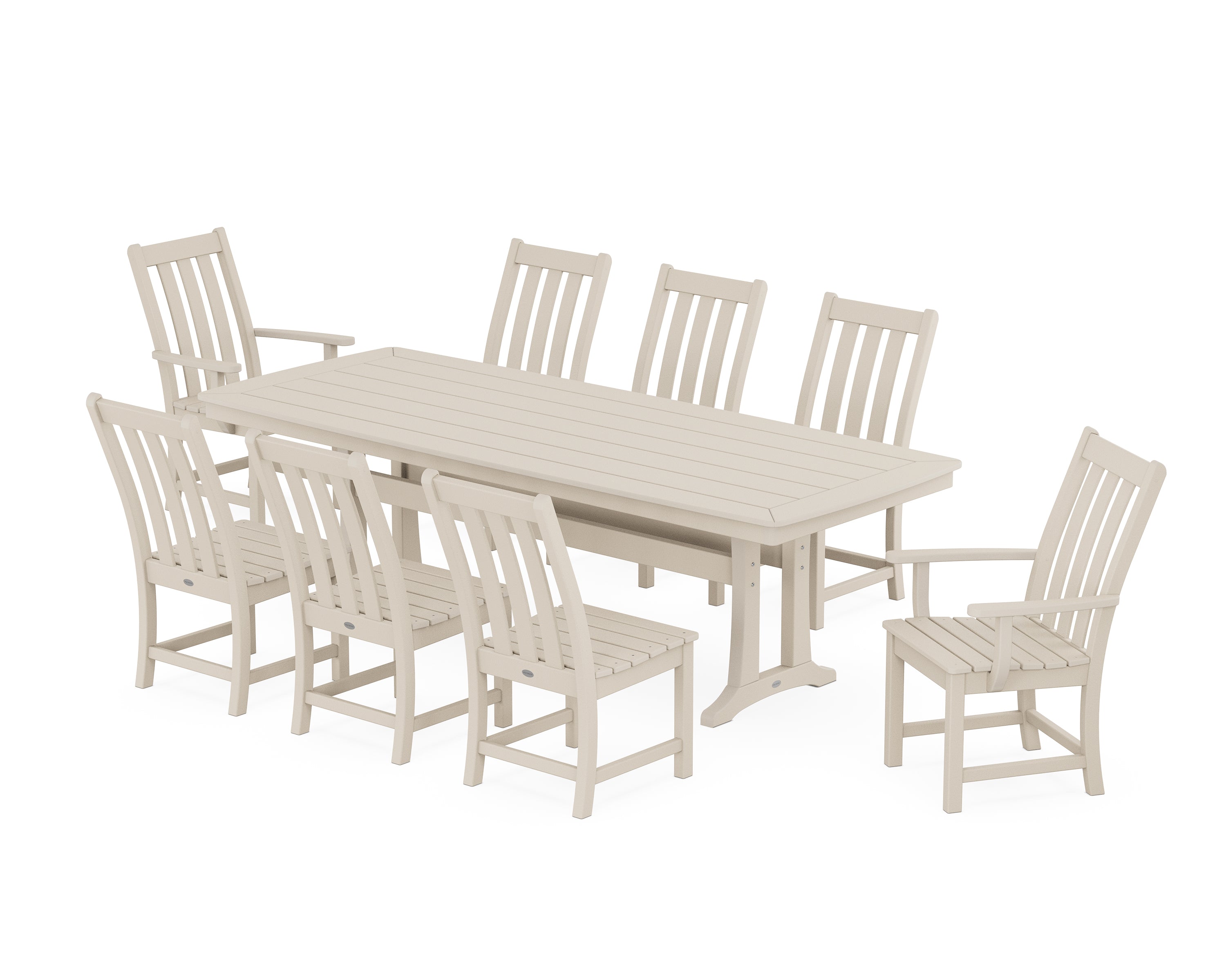 POLYWOOD® Vineyard 9-Piece Dining Set with Trestle Legs in Sand