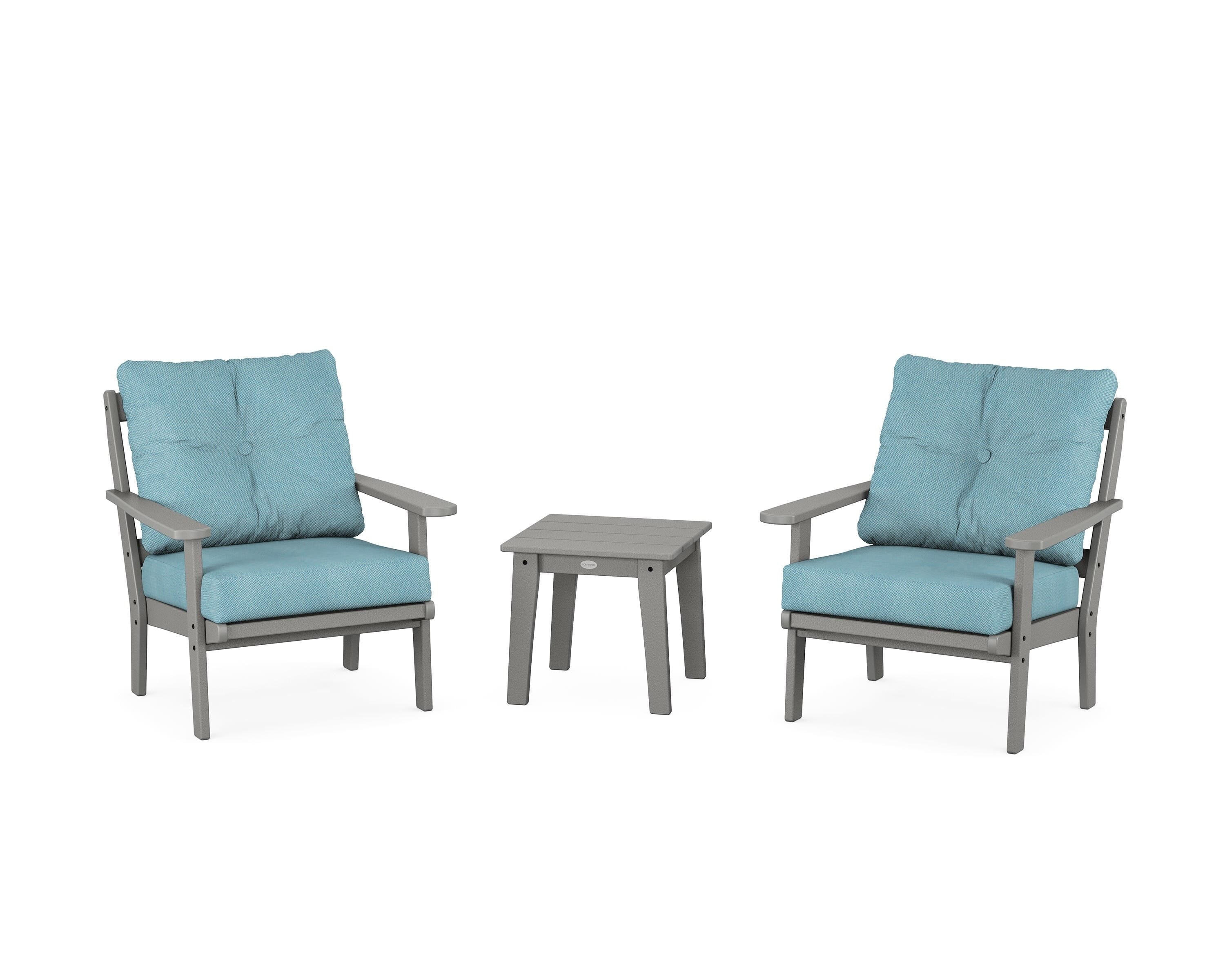 POLYWOOD Mission 3-Piece Deep Seating Set in Slate Grey / Lattice Sky Blue