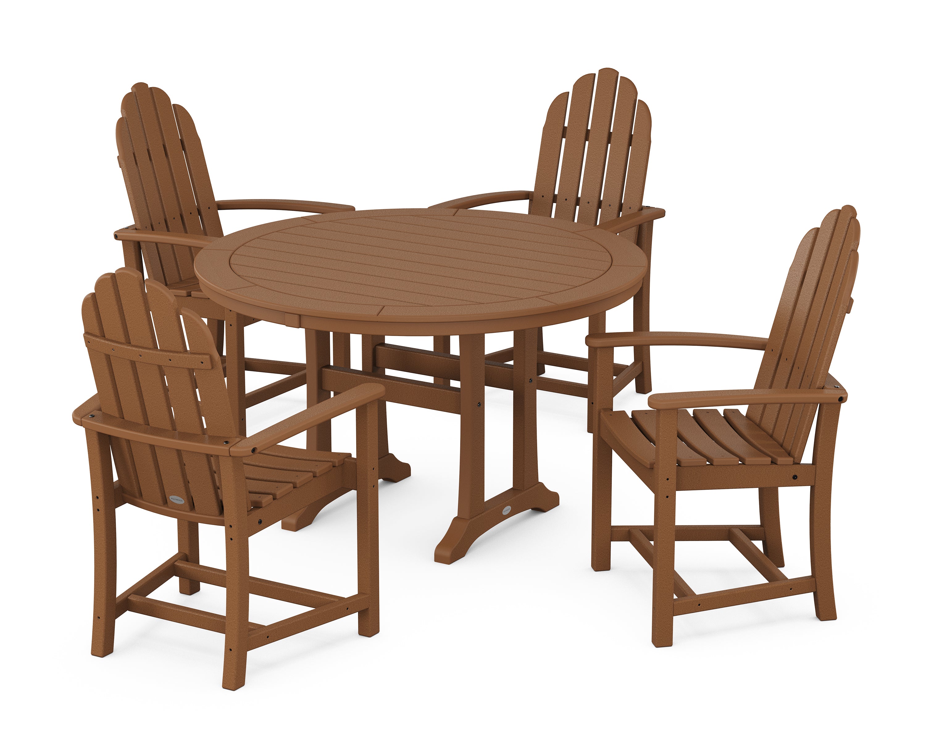 POLYWOOD® Classic Adirondack 5-Piece Round Dining Set with Trestle Legs in Teak