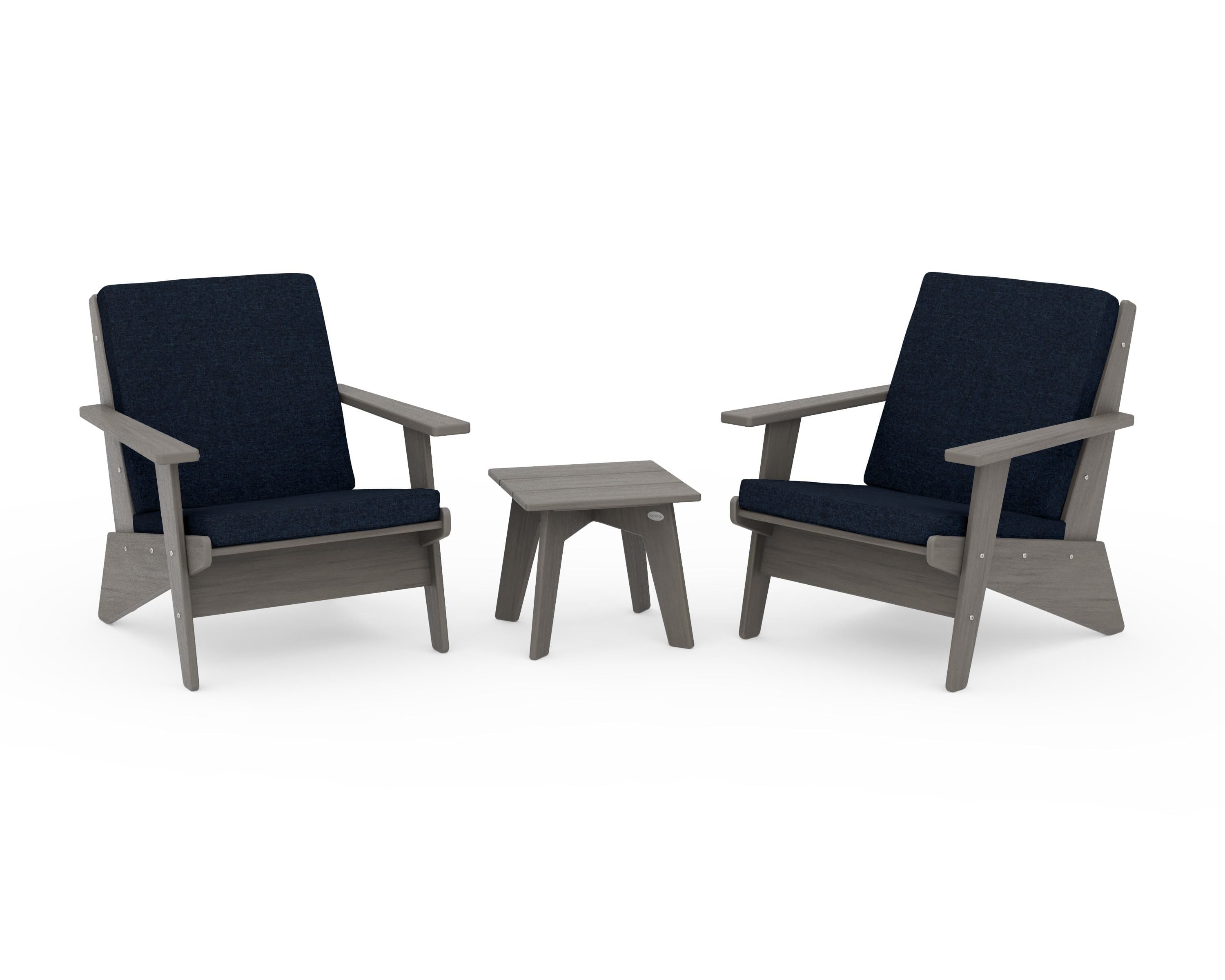 POLYWOOD Riviera Modern Lounge 3-Piece Set in Driftwood / Marine Indigo