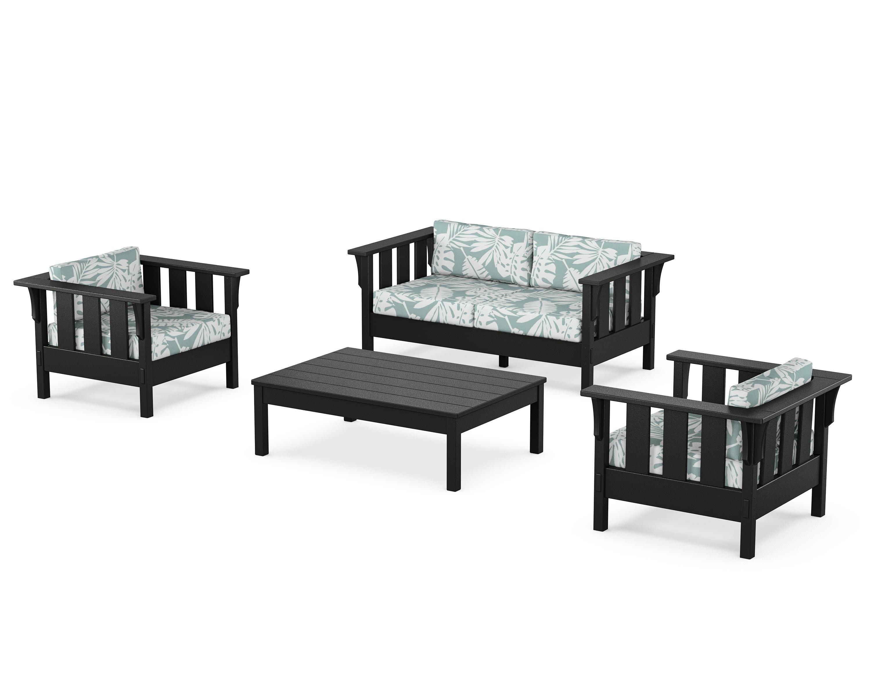 Martha Stewart by POLYWOOD Acadia 4-Piece Deep Seating Set with Loveseat in Black / Leaf Glacier Spa