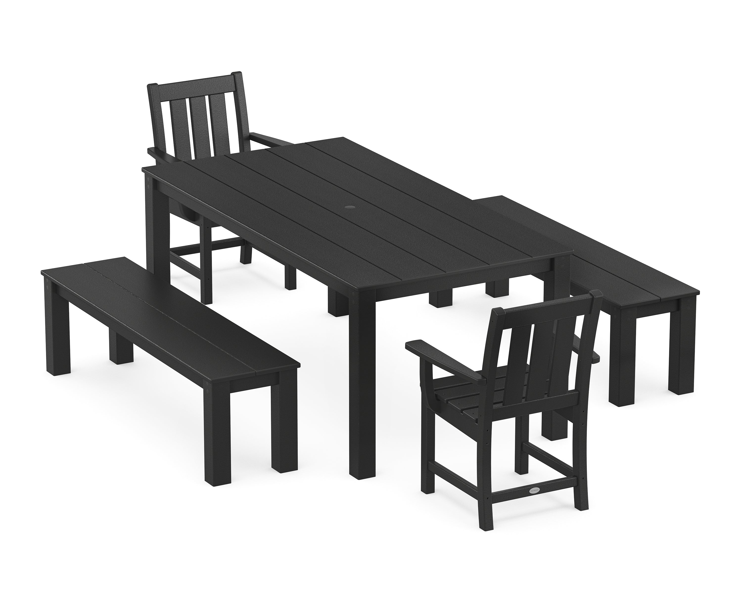 POLYWOOD® Oxford 5-Piece Parsons Dining Set with Benches in Black