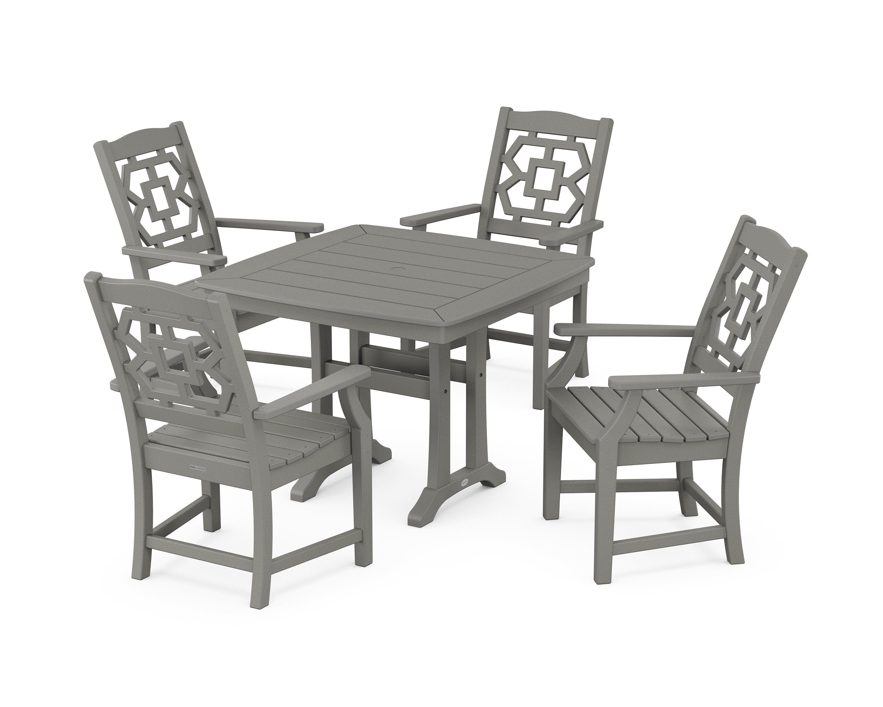 Martha Stewart by POLYWOOD® Chinoiserie 5-Piece Dining Set with Trestle Legs in Slate Grey