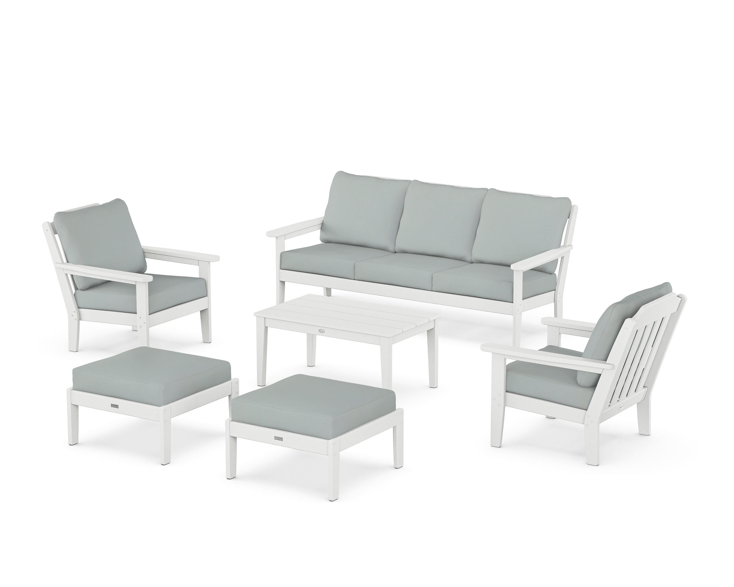 Country Living Cottage 6-Piece Lounge Sofa Set in White / Spa