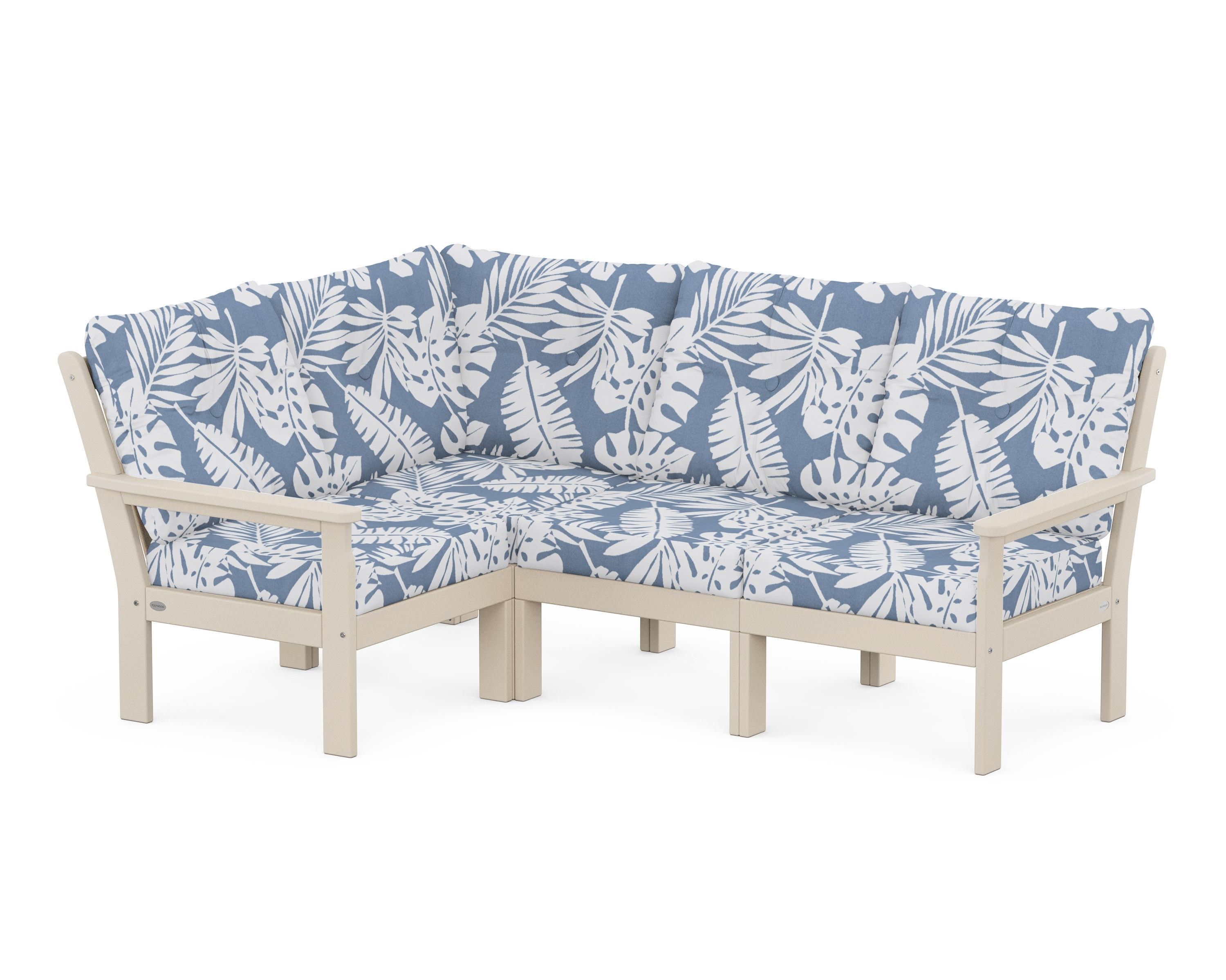 POLYWOOD Vineyard 4-Piece Sectional in Sand / Leaf Sky Blue