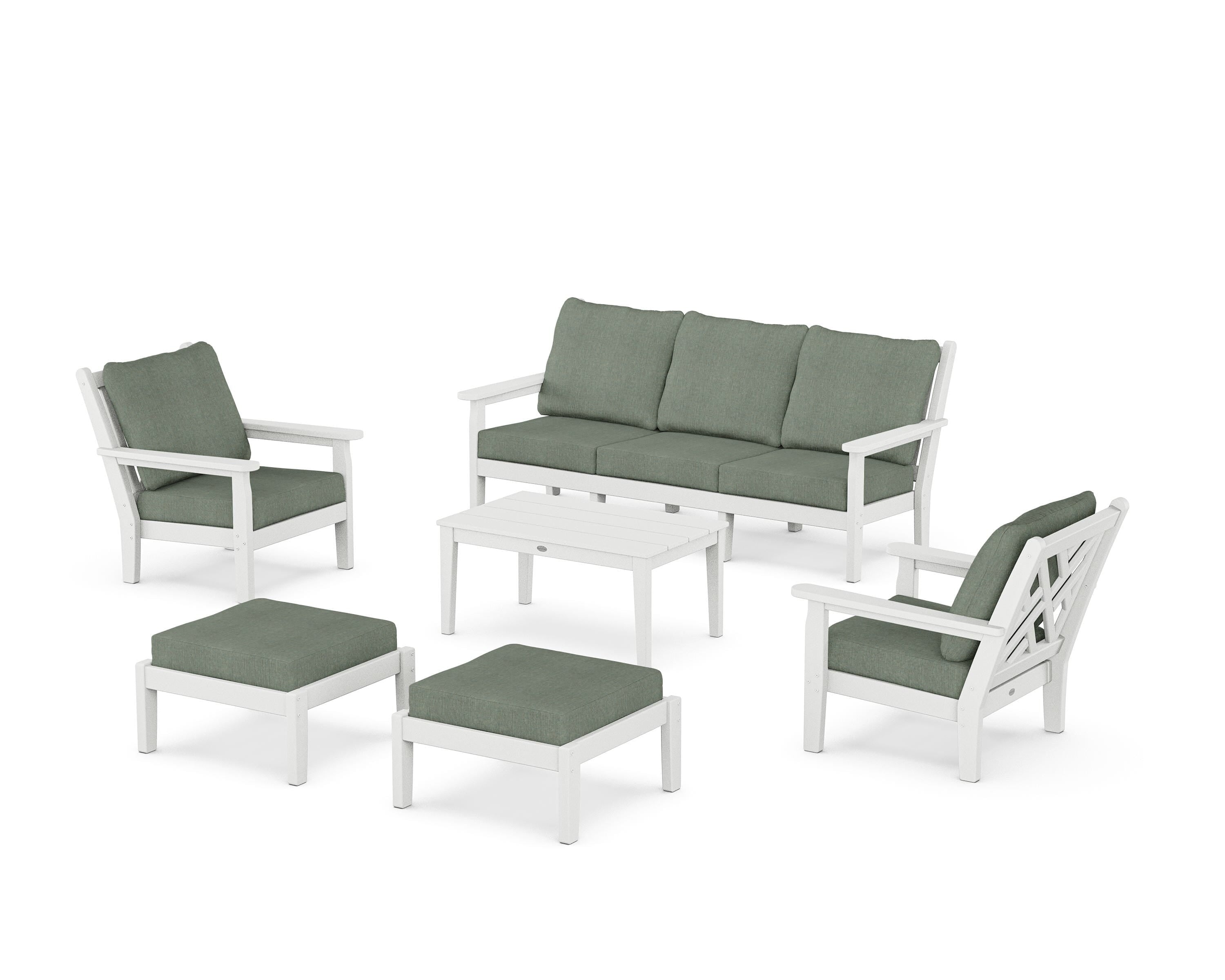 POLYWOOD Chippendale 6-Piece Lounge Sofa Set in White / Cast Sage