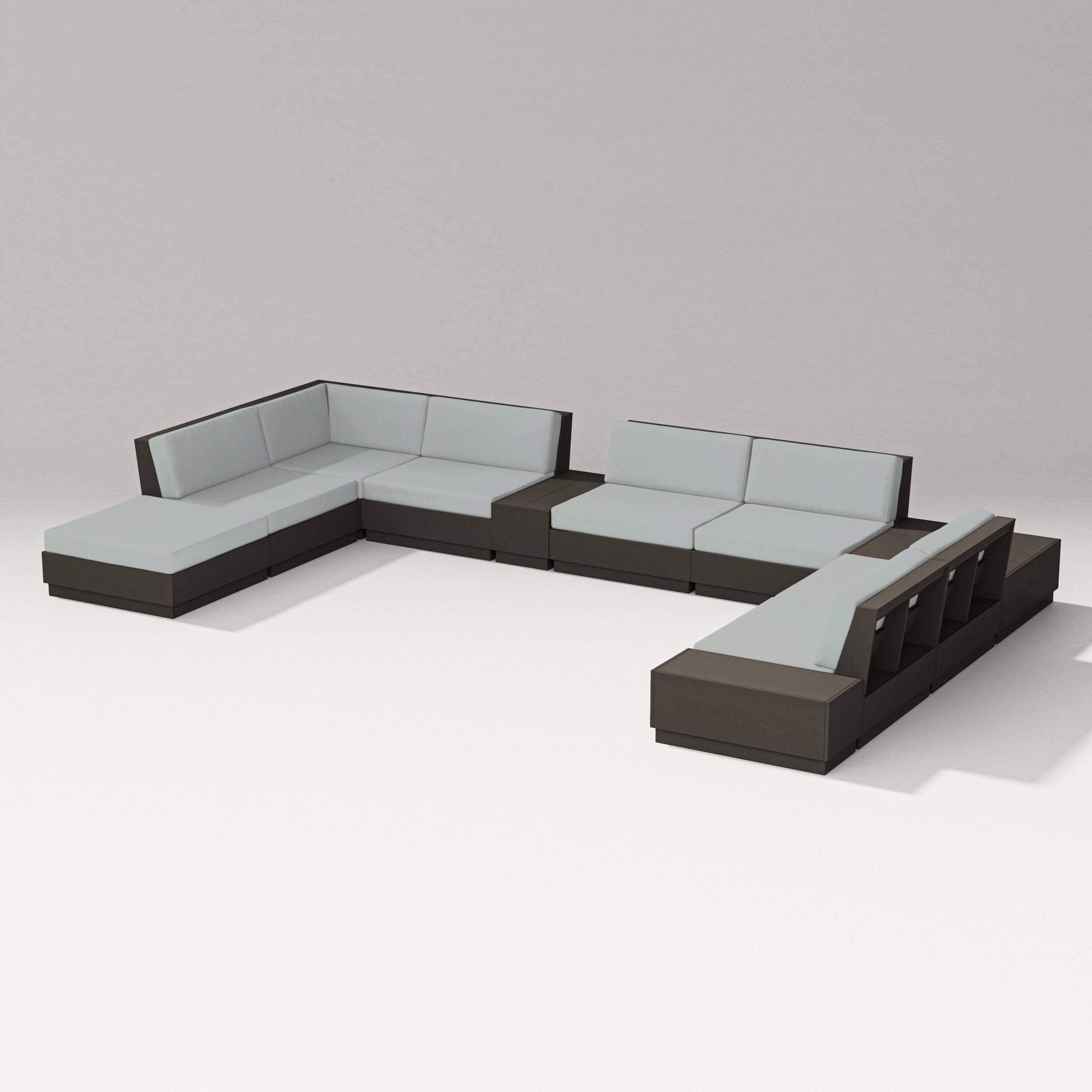 PW Designer Series Elevate 11-Piece Conversation Sectional Set in Vintage Coffee / Spa
