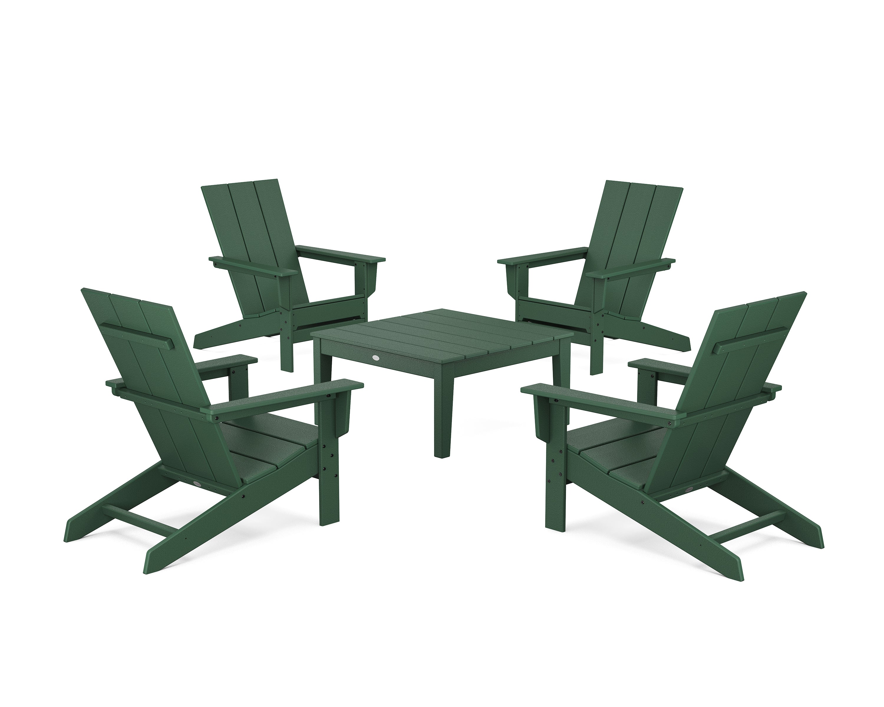POLYWOOD® 5-Piece Modern Studio Adirondack Chair Conversation Group in Green