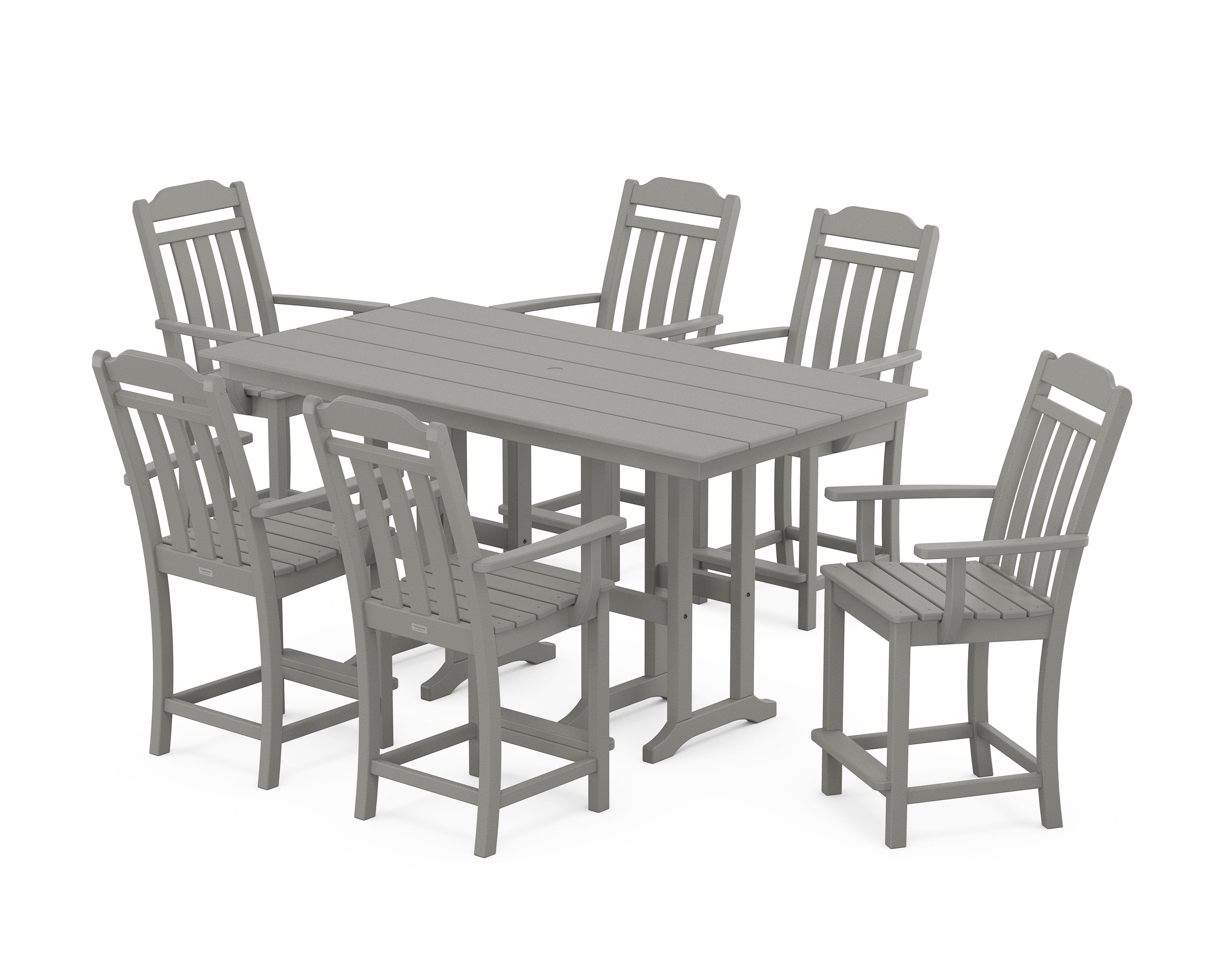 POLYWOOD Country Living Arm Chair 7-Piece Farmhouse Counter Set in Slate Grey