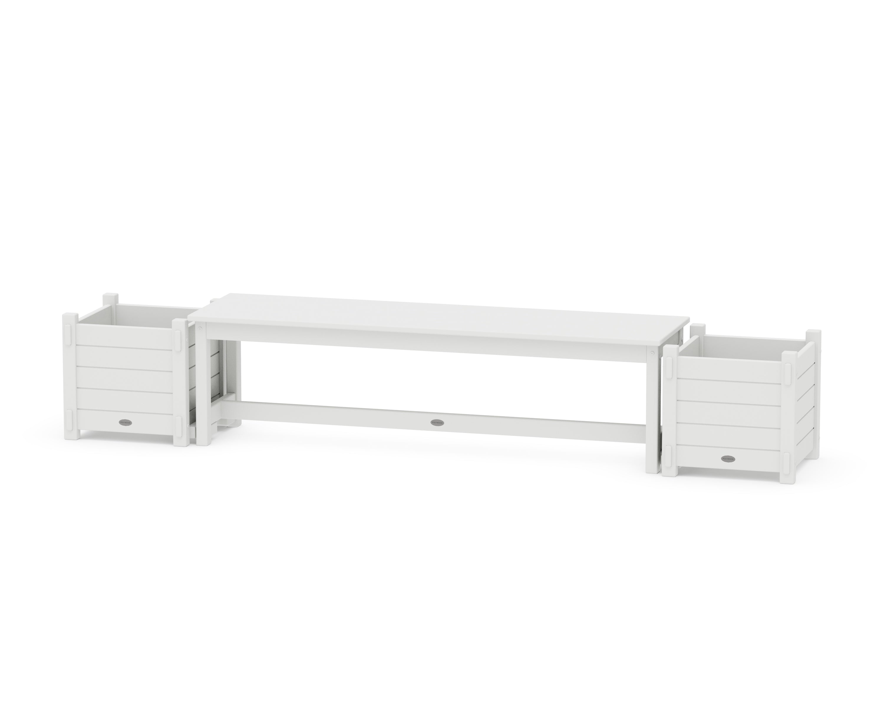POLYWOOD 60" Nautical Straight Planter Bench Set in White
