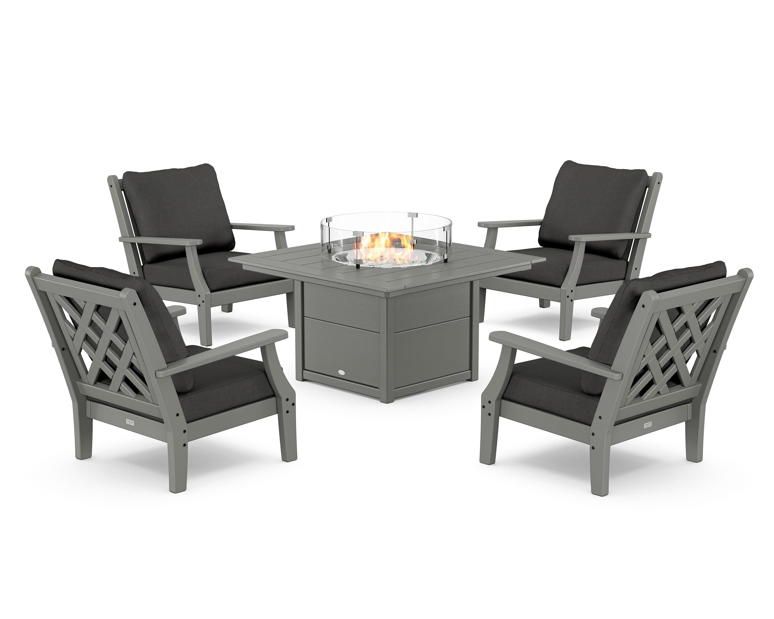 Country Living Wovendale 5-Piece Deep Seating Set with Fire Pit Table in Slate Grey / Spectrum Carbon