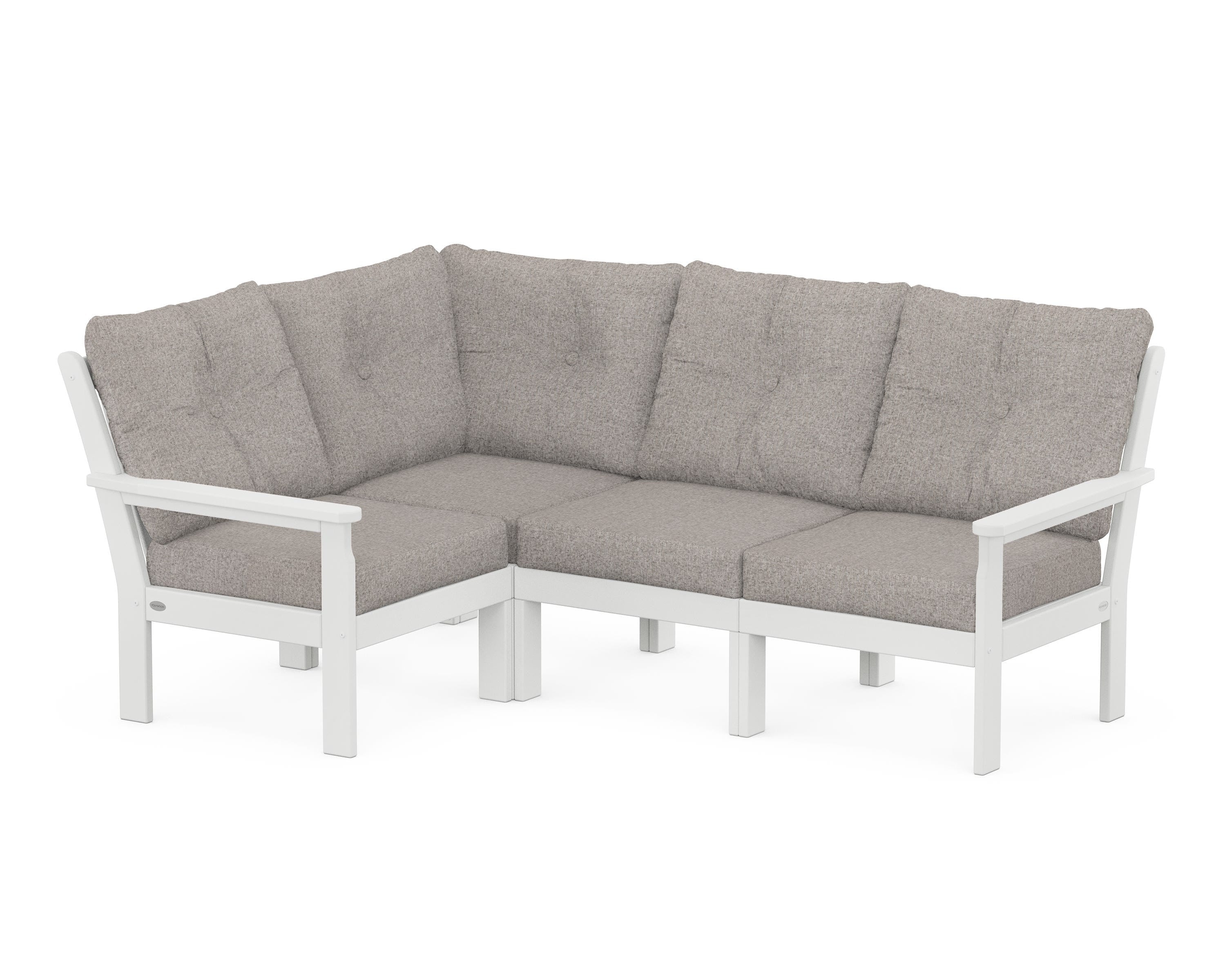 POLYWOOD Vineyard 4-Piece Sectional in White / Weathered Tweed