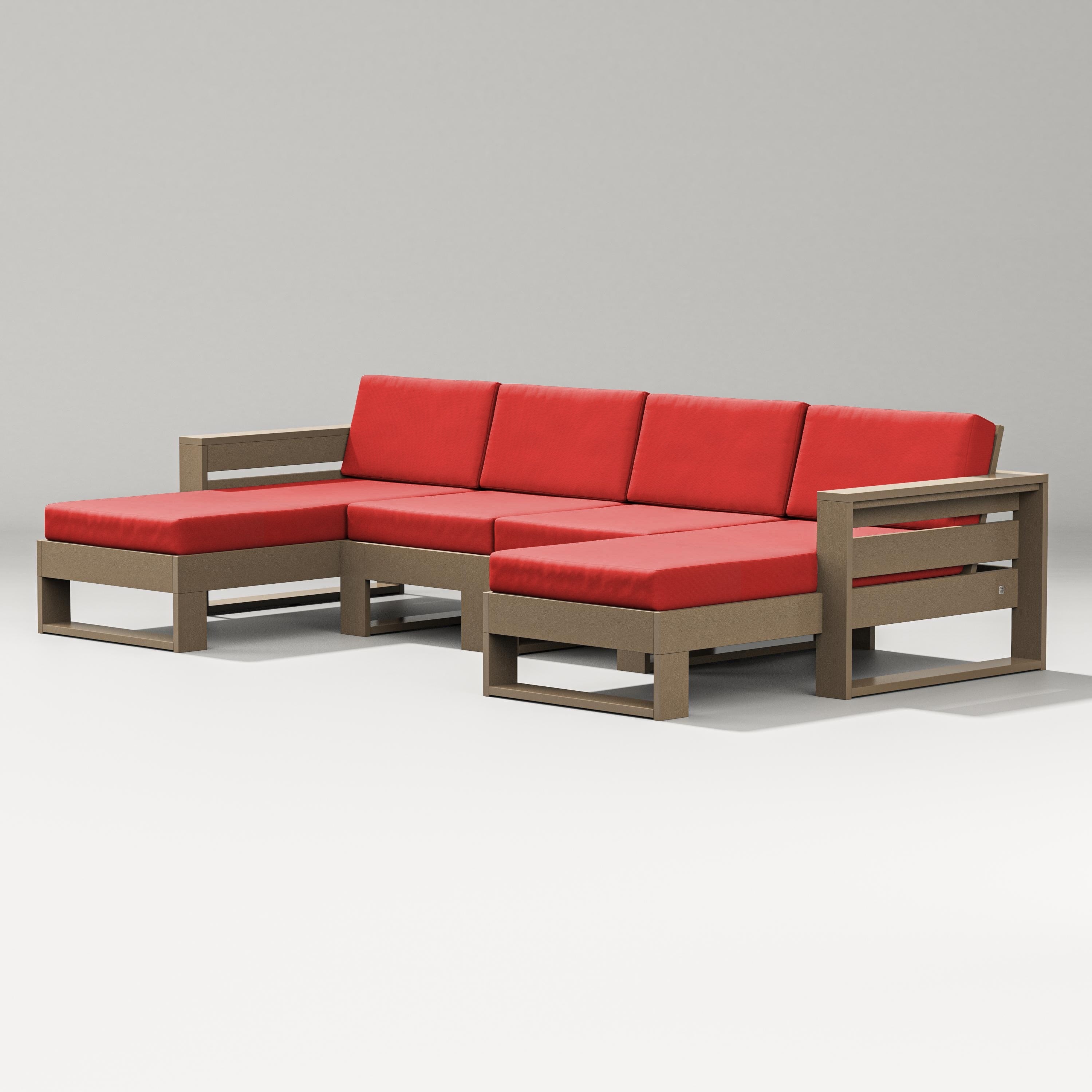 PW Designer Series Latitude Double Chaise Sectional in Vintage Sahara / Crimson Linen