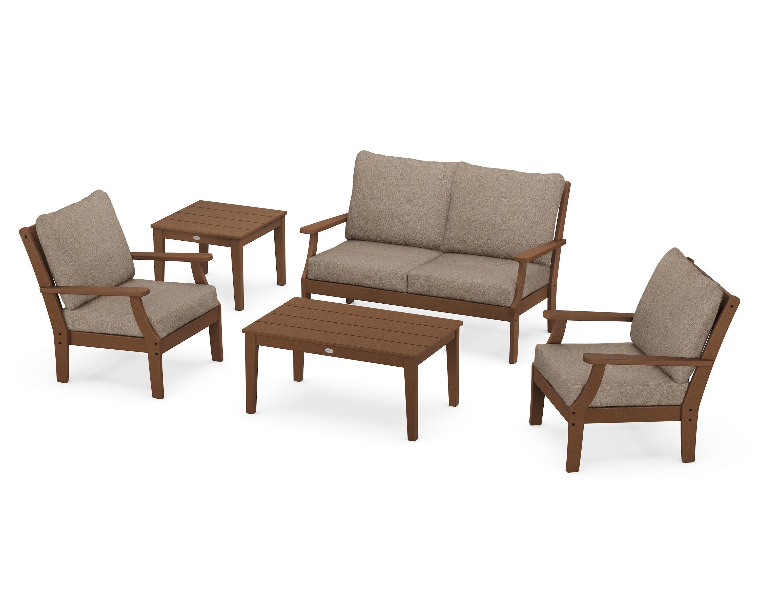 POLYWOOD Braxton 5-Piece Deep Seating Set in Teak / Spiced Burlap