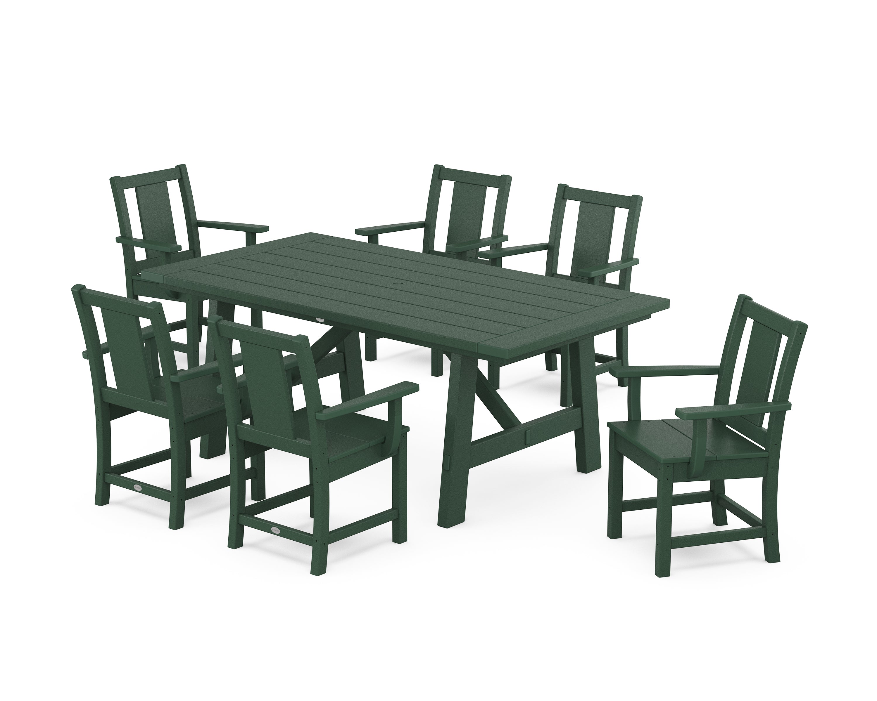 POLYWOOD® Prairie Arm Chair 7-Piece Rustic Farmhouse Dining Set in Green