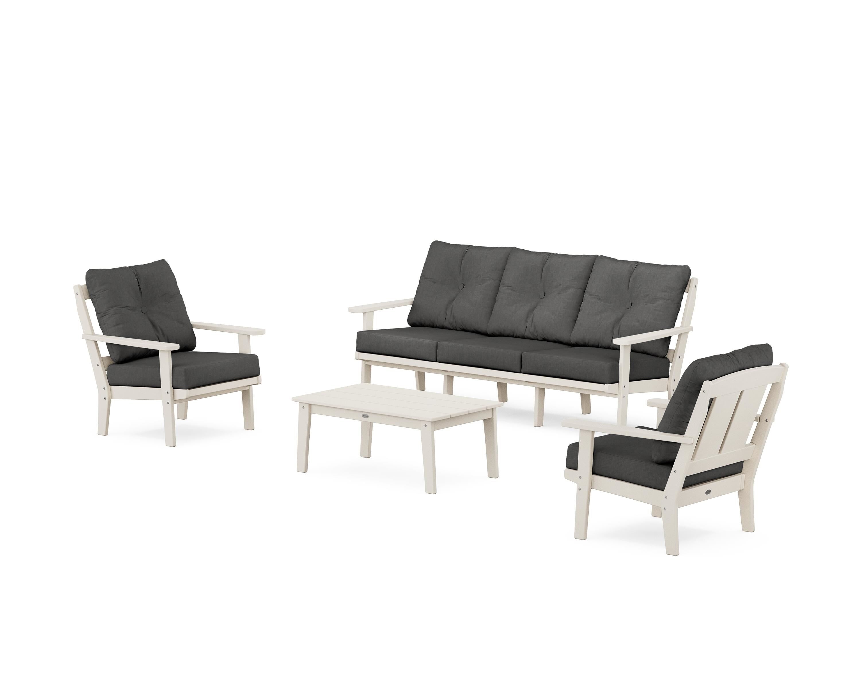 POLYWOOD Mission 4-Piece Deep Seating Set with Sofa in Sand / Spectrum Carbon