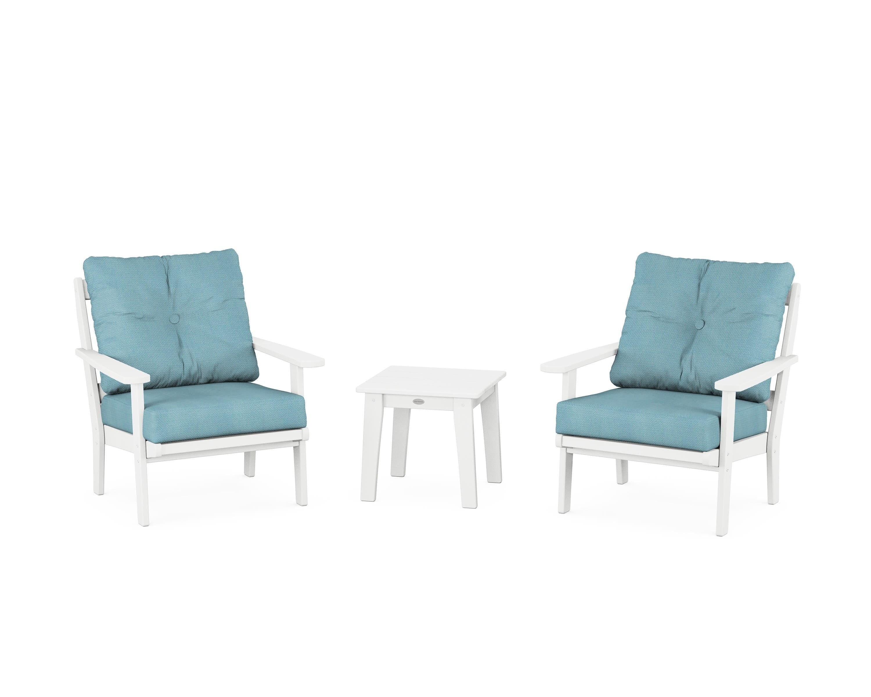POLYWOOD Mission 3-Piece Deep Seating Set in White / Lattice Sky Blue