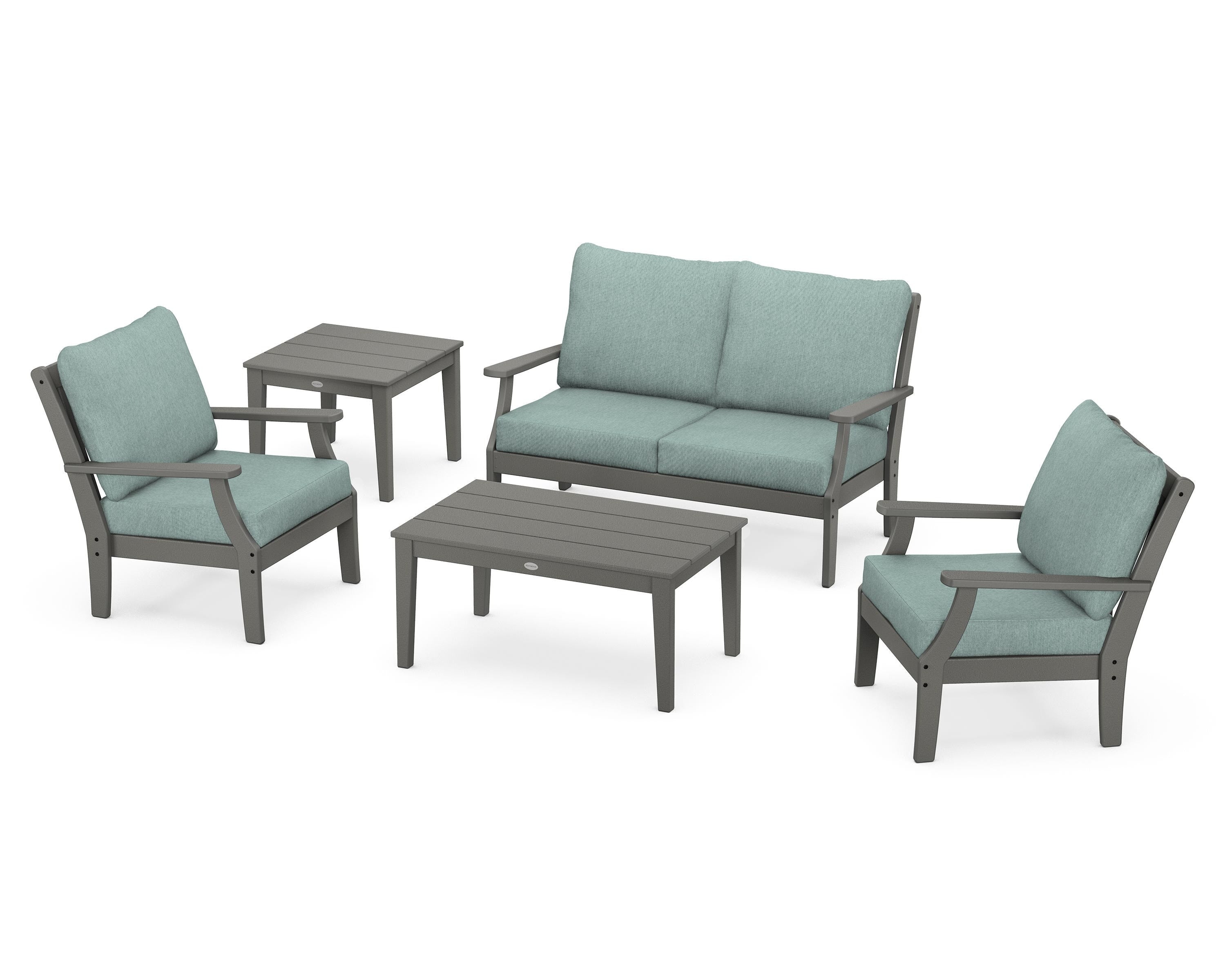 POLYWOOD Braxton 5-Piece Deep Seating Set in Slate Grey / Glacier Spa