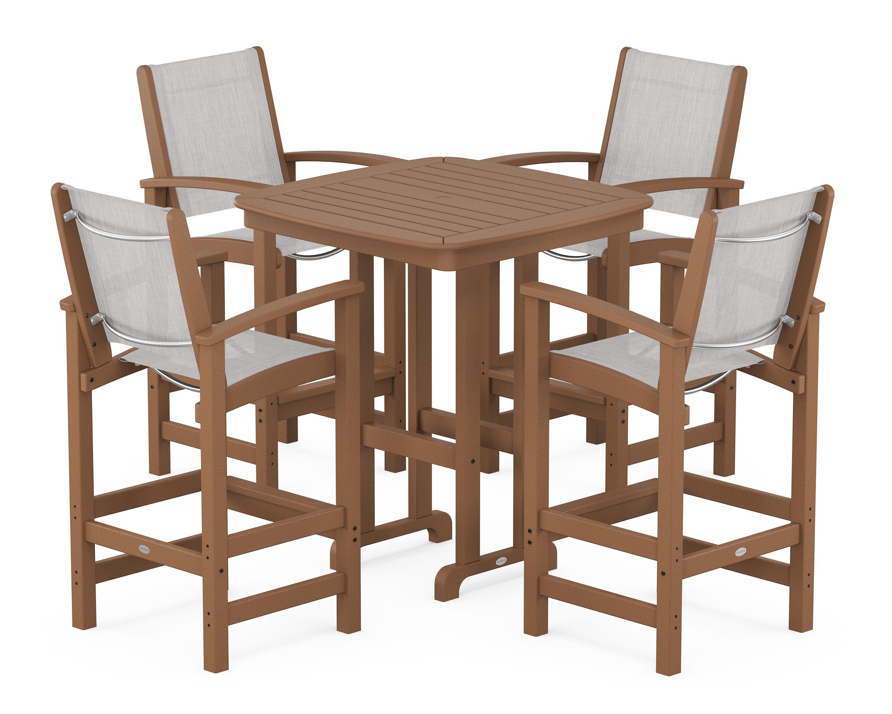 POLYWOOD Coastal 5-Piece Bar Set in Teak / Parchment Sling