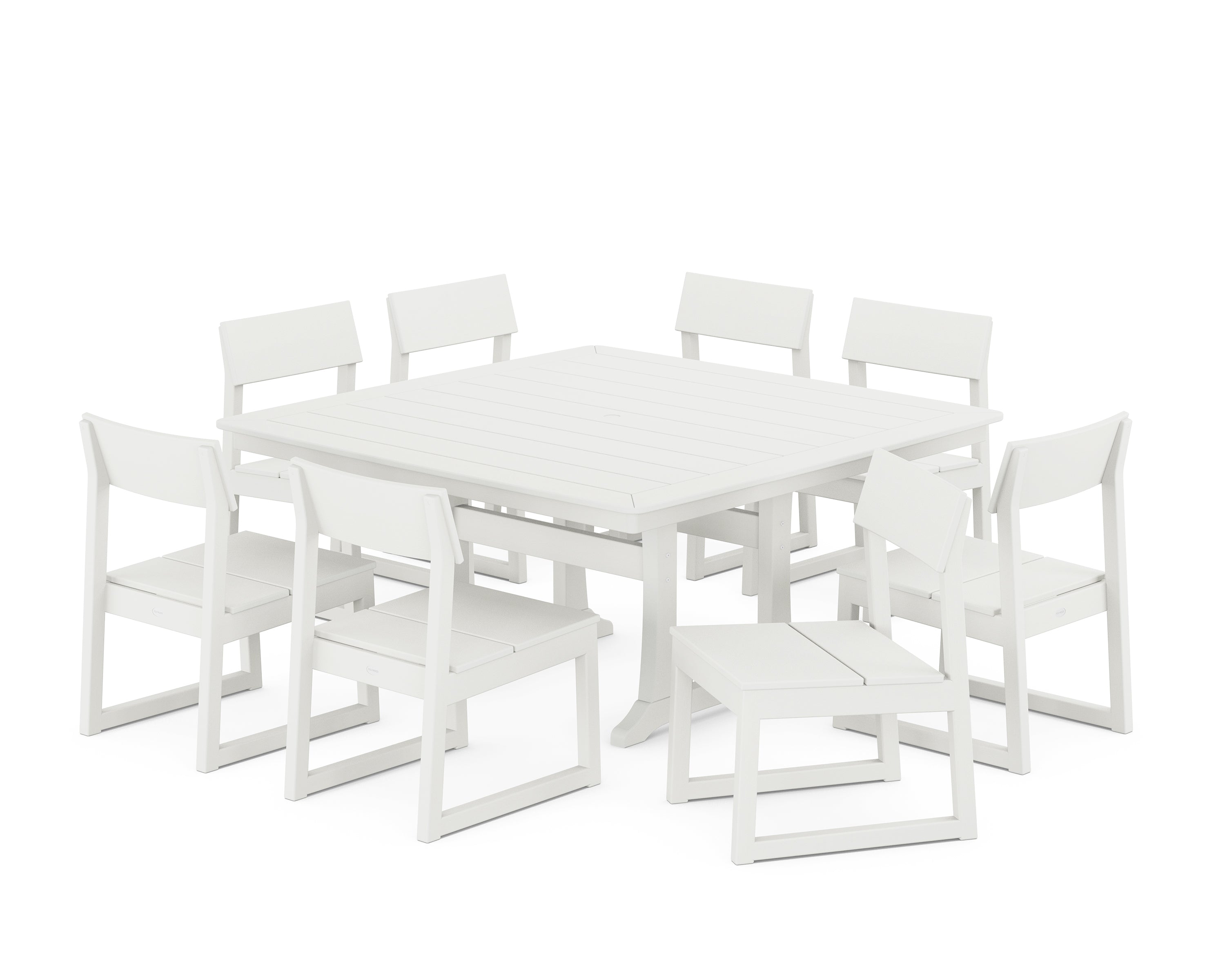 POLYWOOD® EDGE Side Chair 9-Piece Dining Set with Trestle Legs in Vintage White