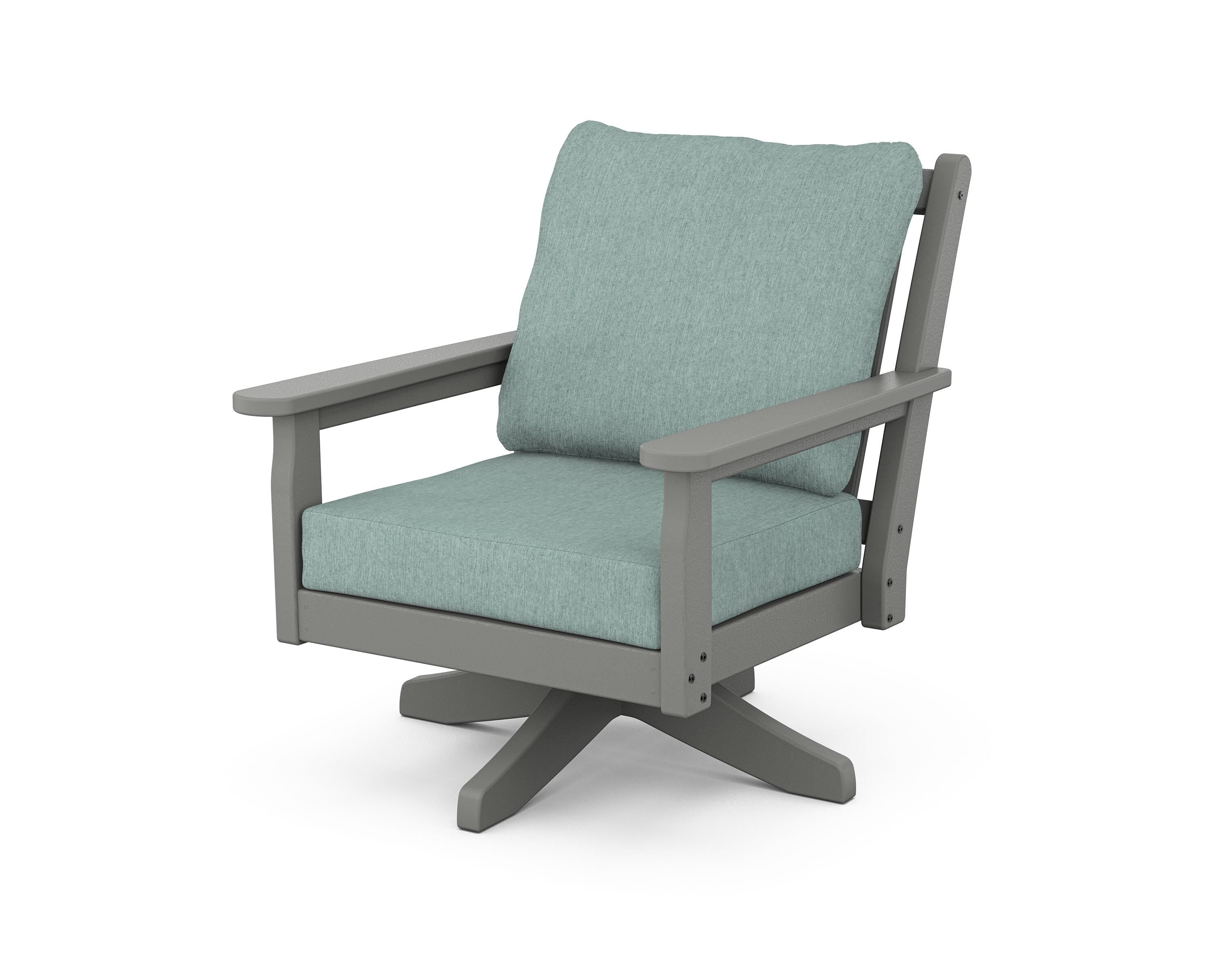 POLYWOOD Chippendale Deep Seating Swivel Chair in Slate Grey / Glacier Spa