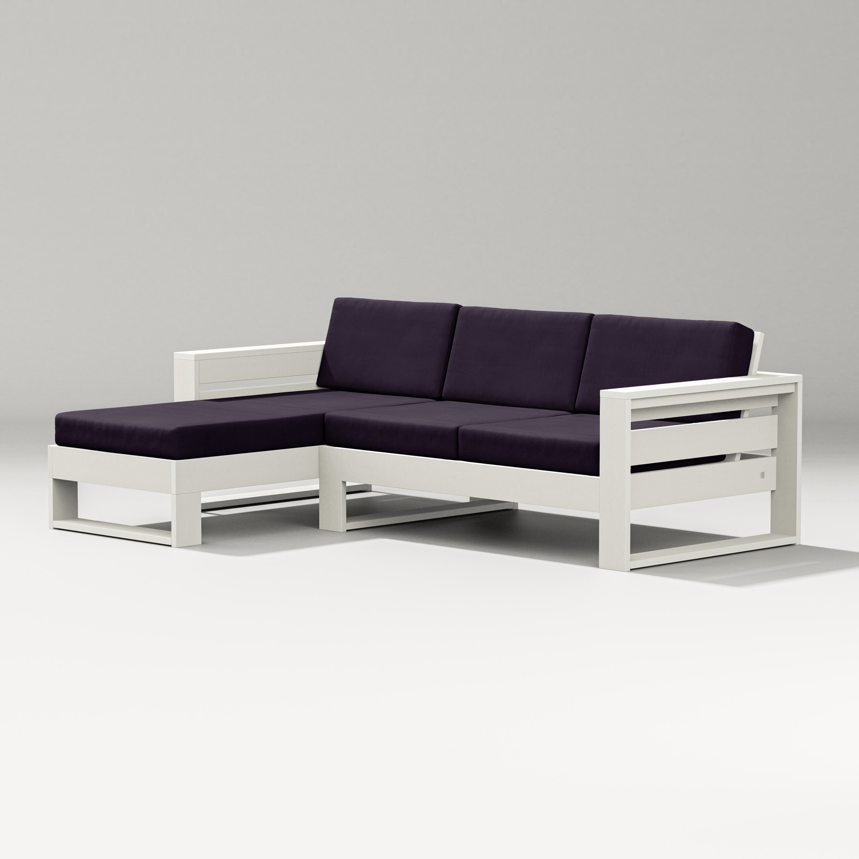PW Designer Series Latitude Left Chaise Sectional in Vintage White / Navy Linen