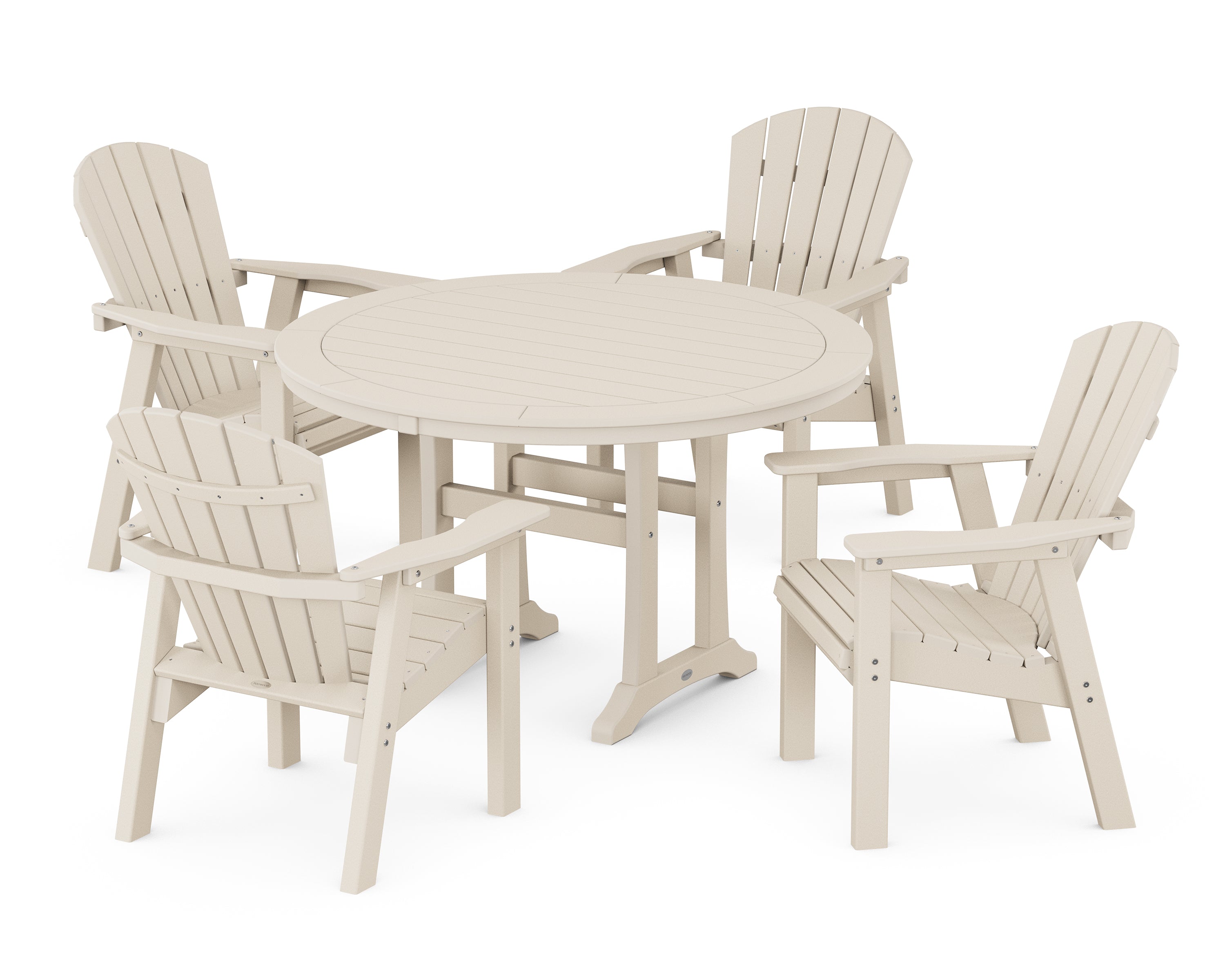 POLYWOOD® Seashell 5-Piece Round Dining Set with Trestle Legs in Sand