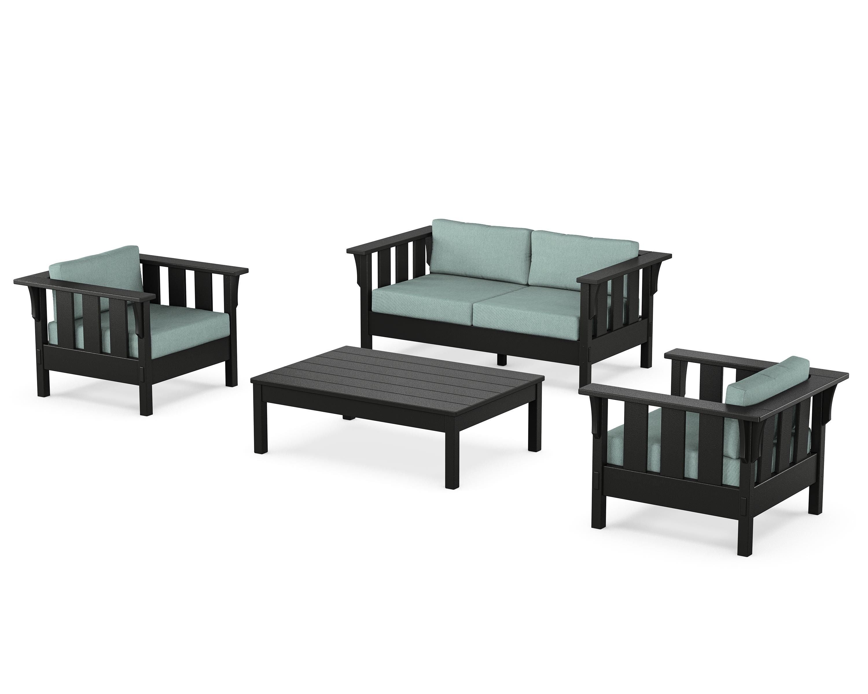 Martha Stewart by POLYWOOD Acadia 4-Piece Deep Seating Set with Loveseat in Black / Glacier Spa
